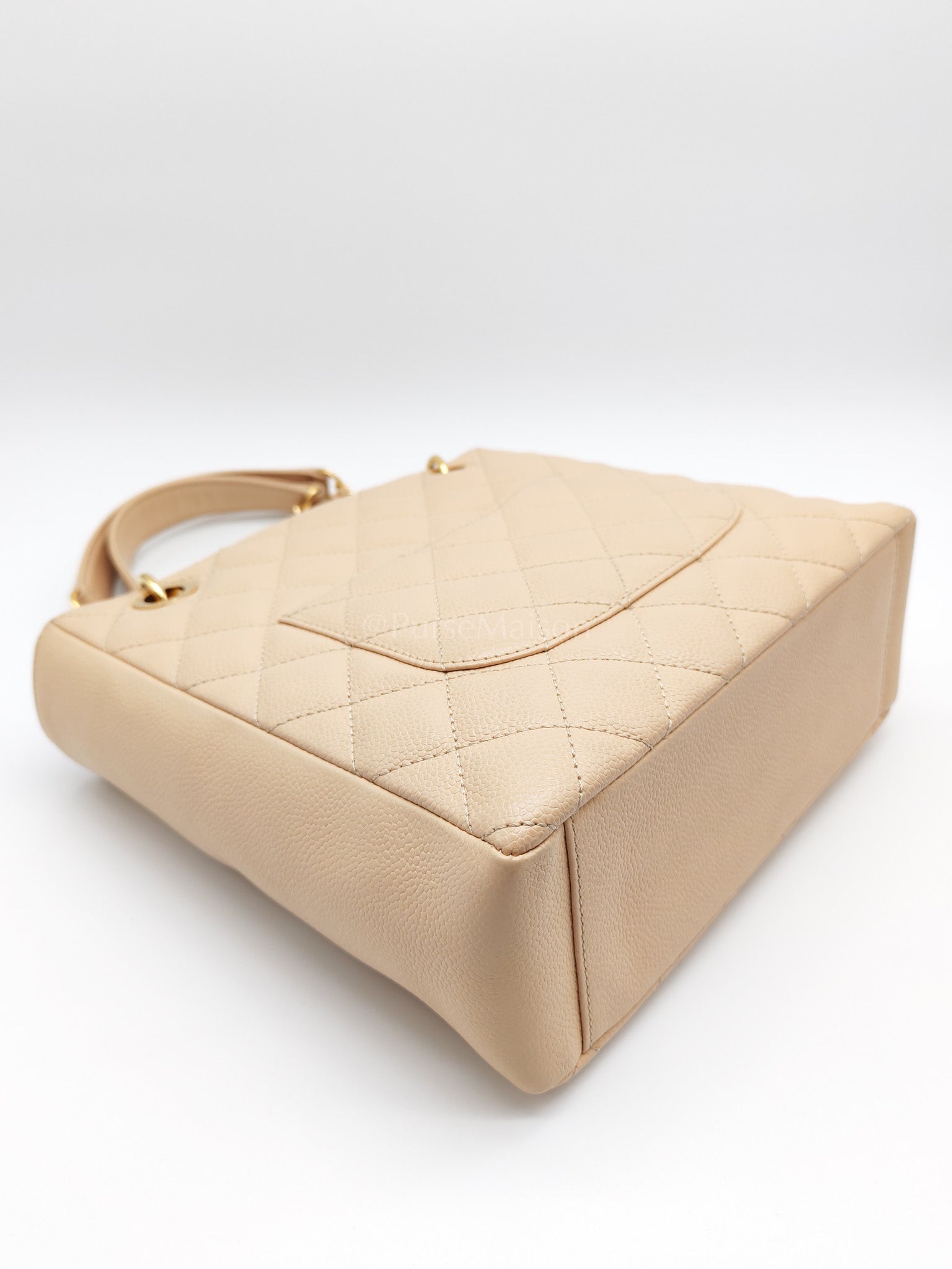 Petite Shopping Tote (PST) Beige Clair in Quilted Caviar Leather and Gold Hardware Series 14 | Purse Maison Luxury Bags Shop