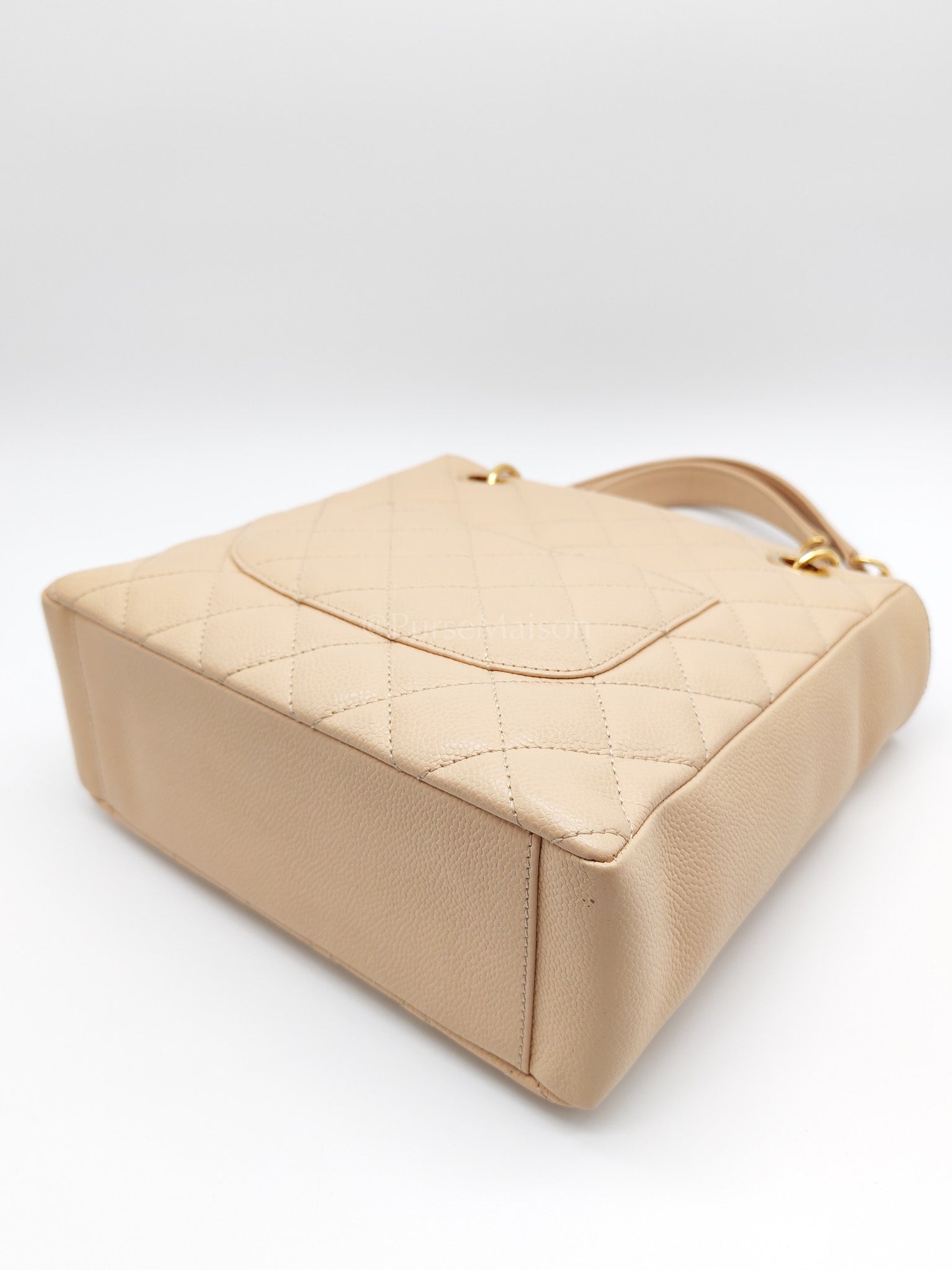 Petite Shopping Tote (PST) Beige Clair in Quilted Caviar Leather and Gold Hardware Series 14 | Purse Maison Luxury Bags Shop