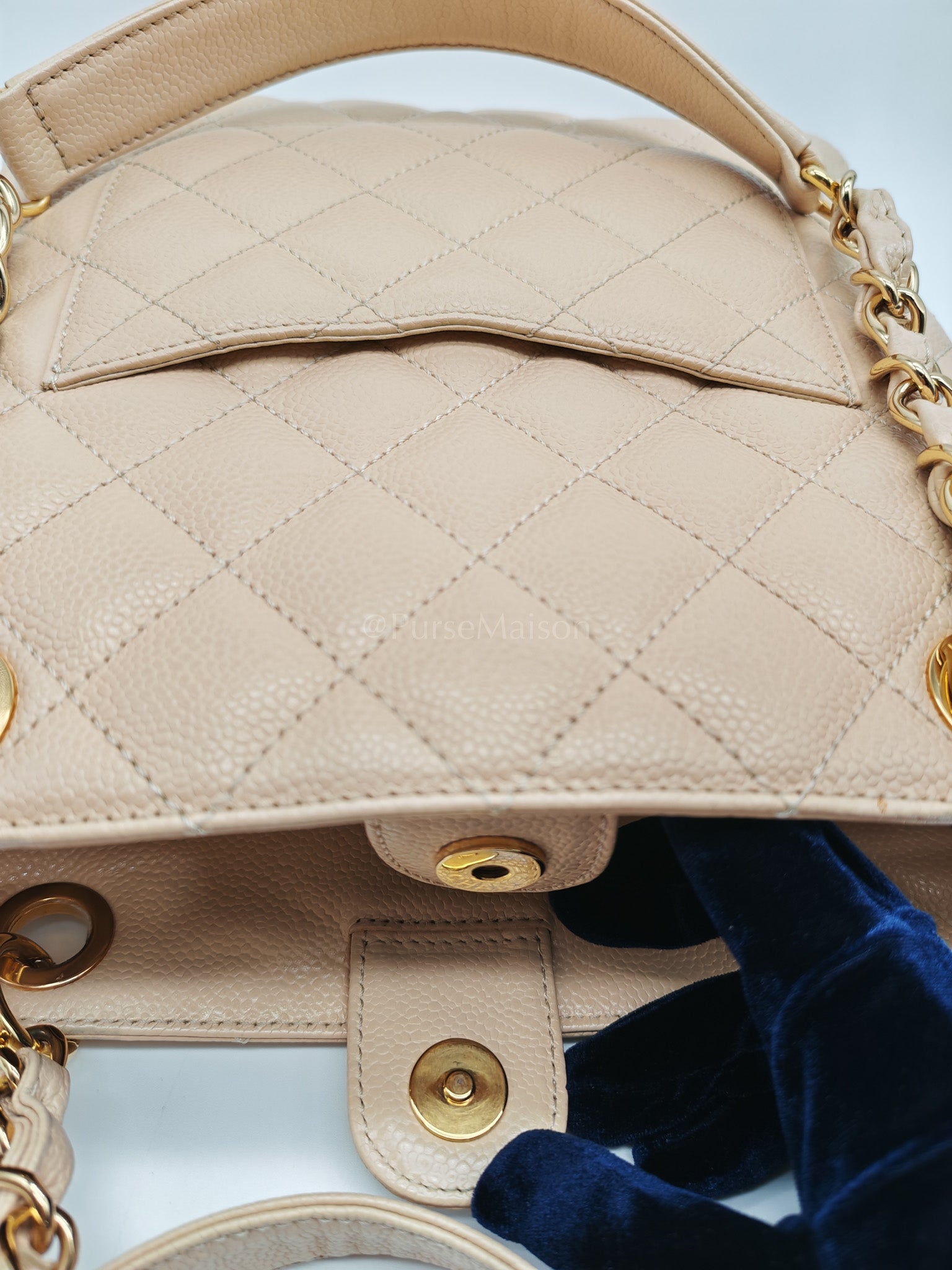Petite Shopping Tote (PST) Beige Clair in Quilted Caviar Leather and Gold Hardware Series 14 | Purse Maison Luxury Bags Shop