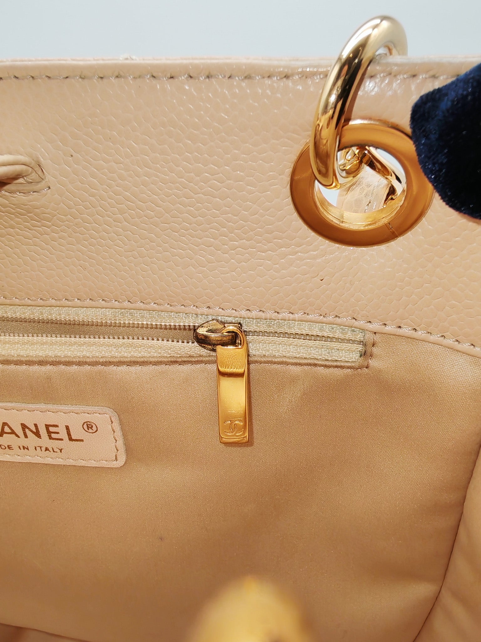 Petite Shopping Tote (PST) Beige Clair in Quilted Caviar Leather and Gold Hardware Series 14 | Purse Maison Luxury Bags Shop