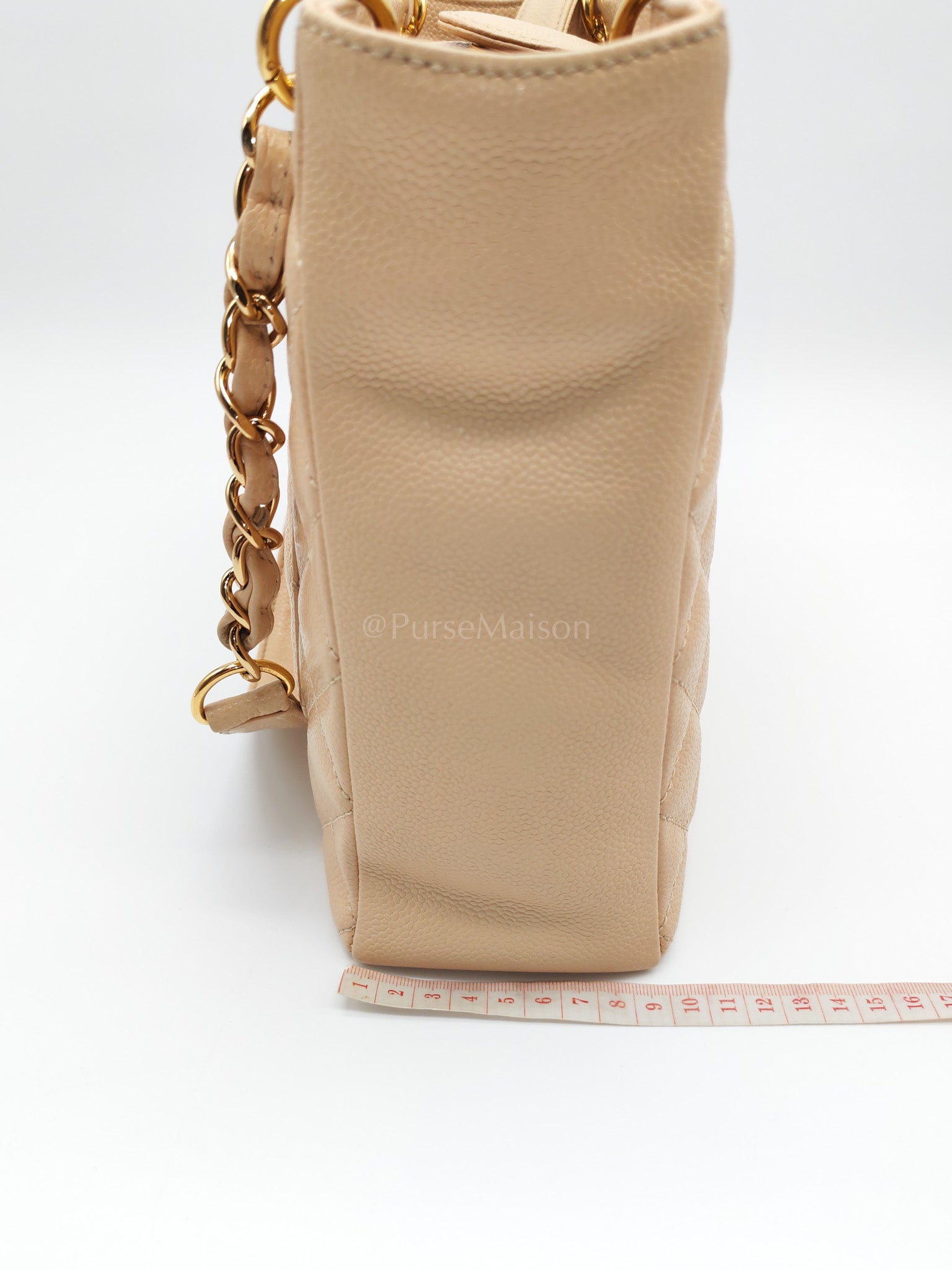 Petite Shopping Tote (PST) Beige Clair in Quilted Caviar Leather and Gold Hardware Series 14 | Purse Maison Luxury Bags Shop