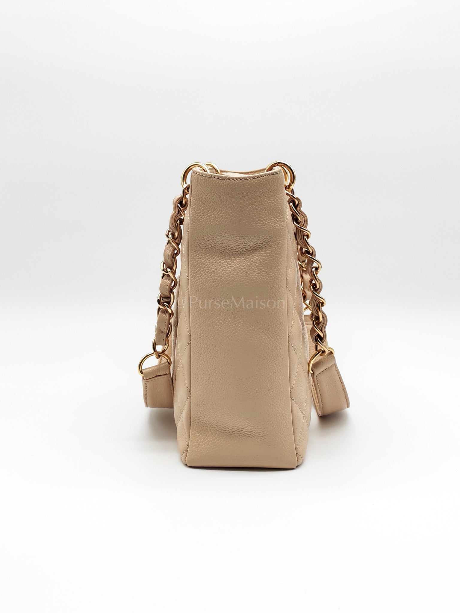 Petite Shopping Tote (PST) Beige Clair in Quilted Caviar Leather and Gold Hardware Series 14 | Purse Maison Luxury Bags Shop