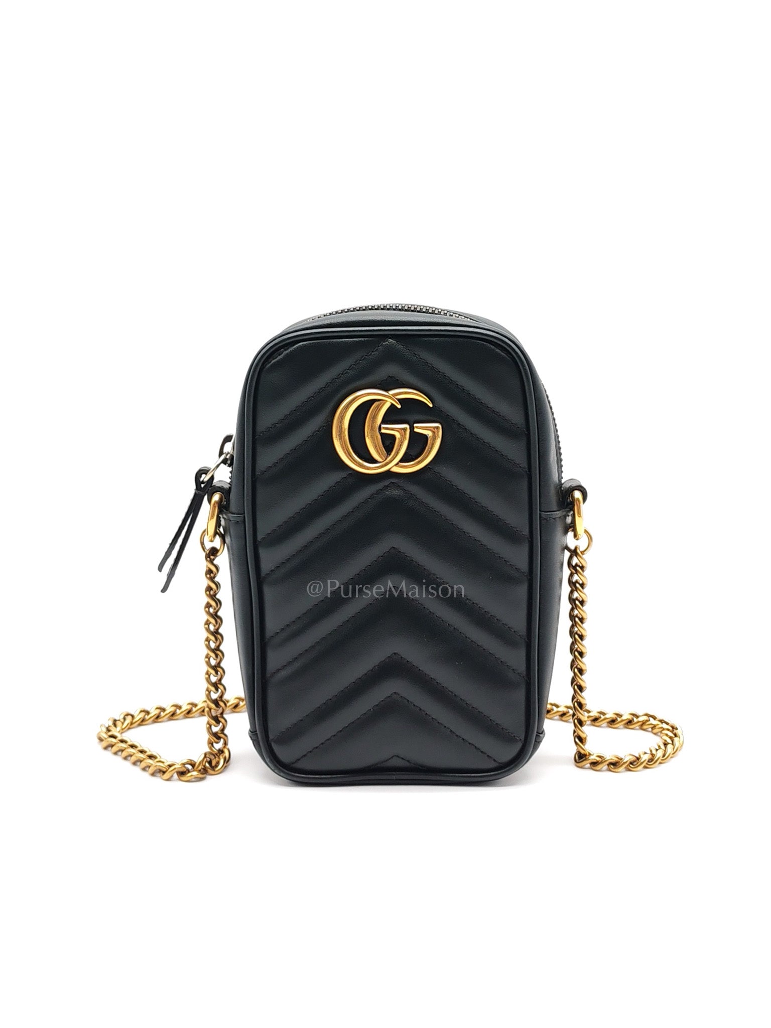 Gucci Marmont Vertical Phone Pouch Matelasse Leather Crossbody Bag