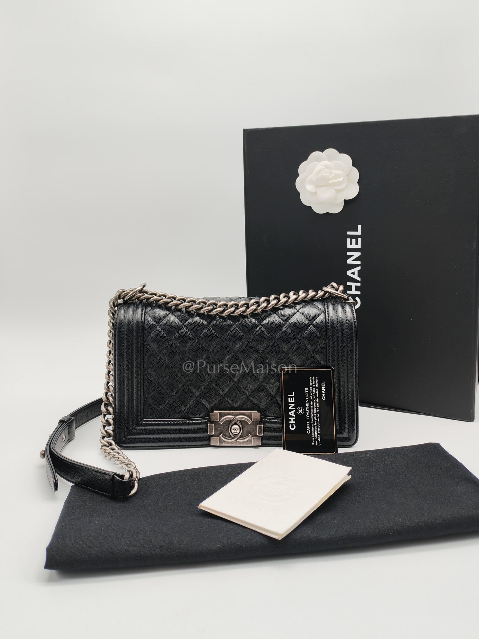 Boy Old Medium in Black Caviar Leather and Ruthenium Hardware Series 29