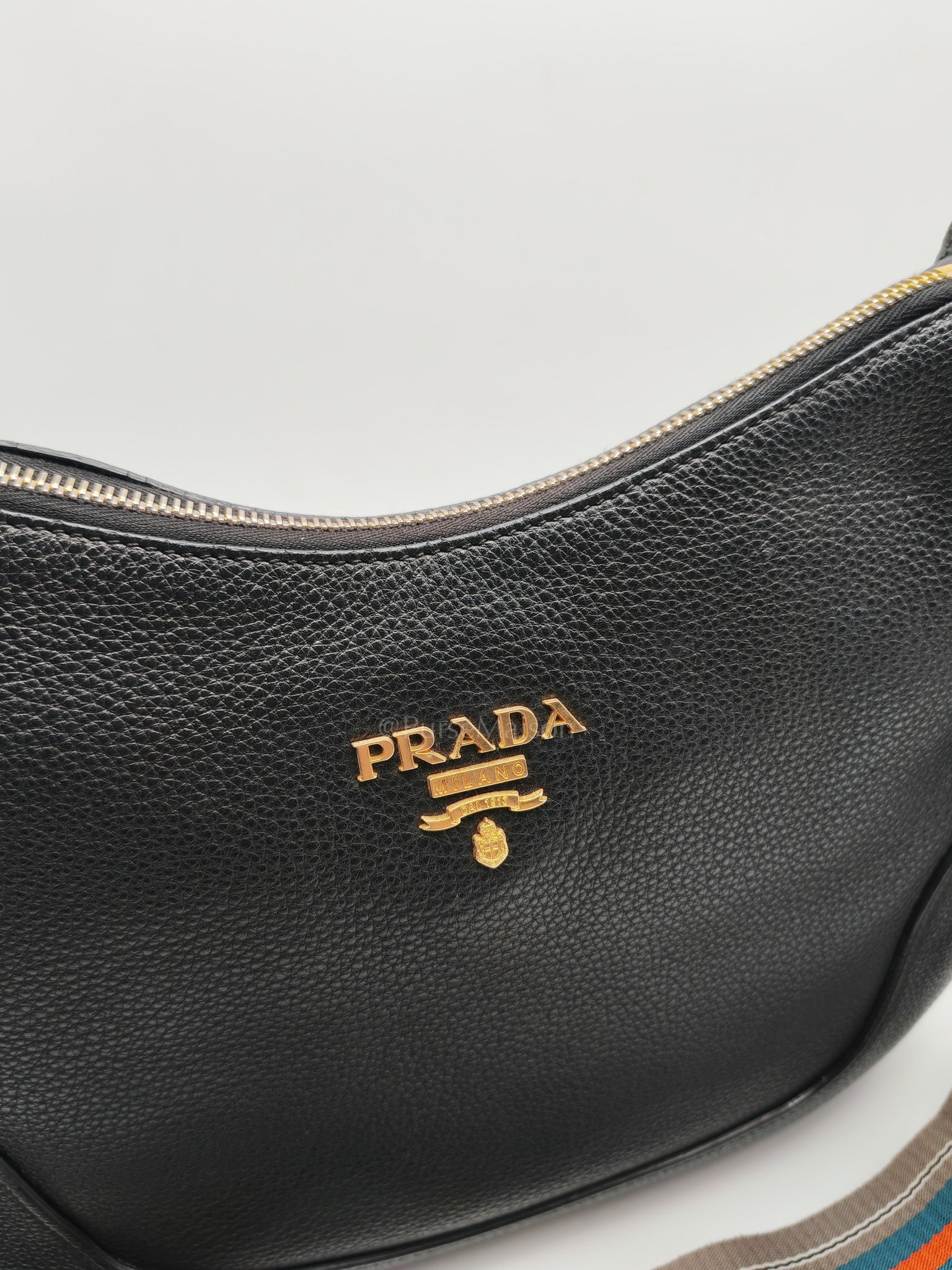 Vitello Phenix Hobo Bag in Black Pebbled Calfskin Leather & Gold Hardware
