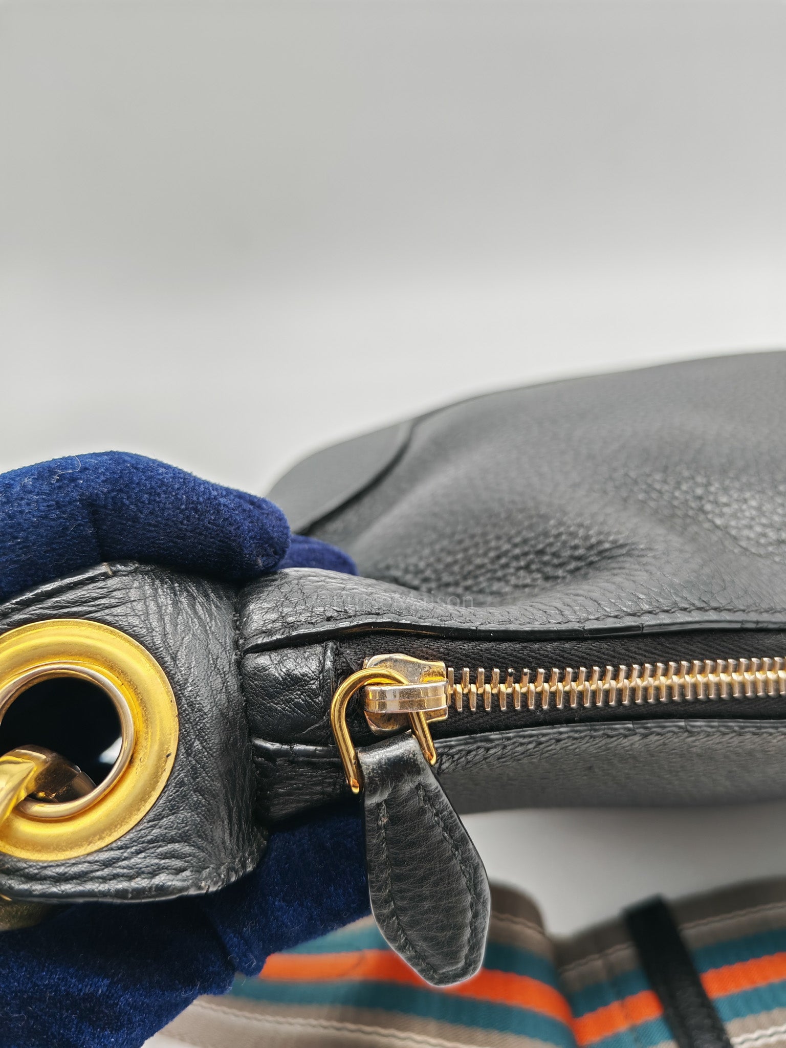 Vitello Phenix Hobo Bag in Black Pebbled Calfskin Leather & Gold Hardware