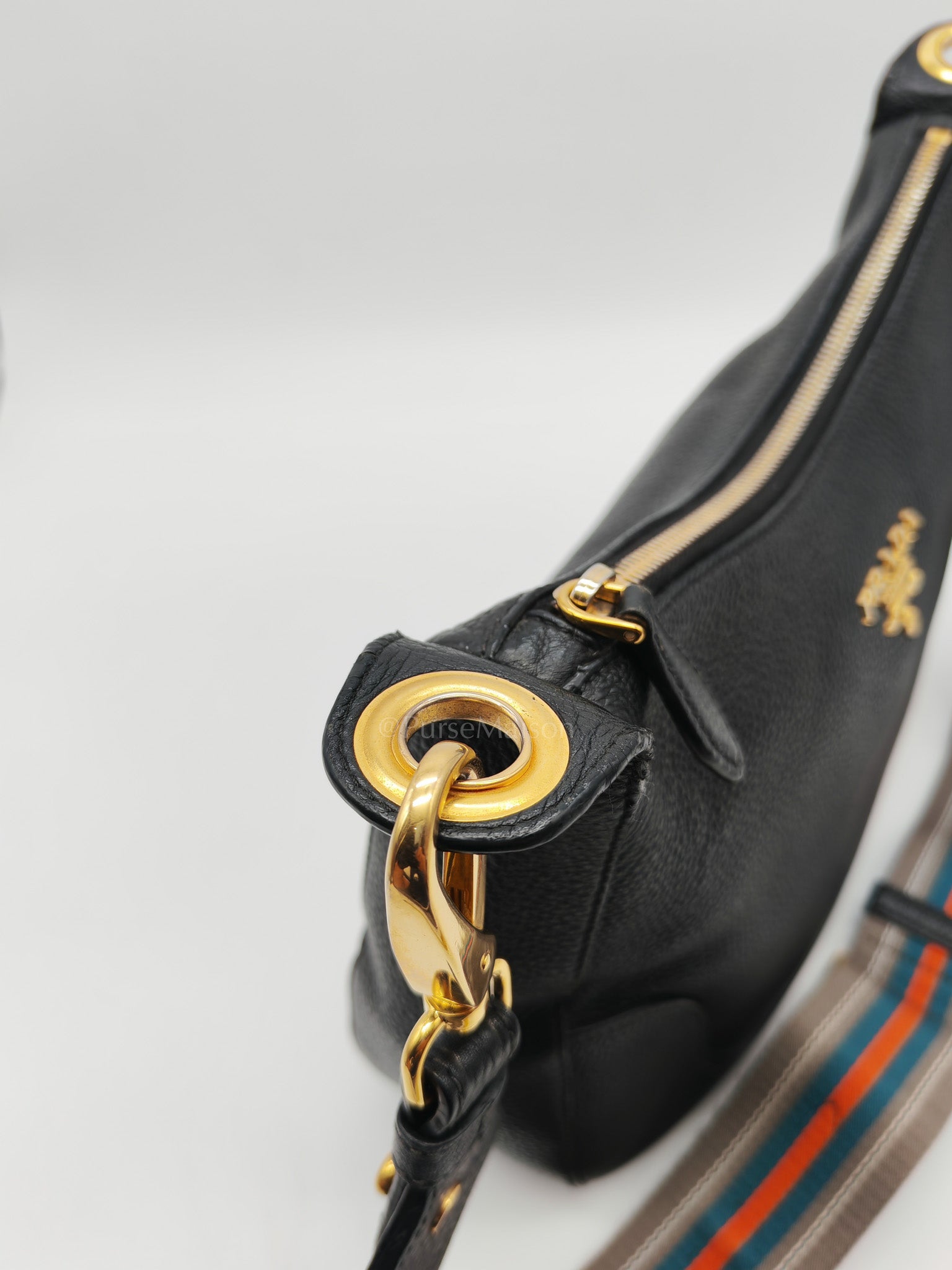 Vitello Phenix Hobo Bag in Black Pebbled Calfskin Leather & Gold Hardware