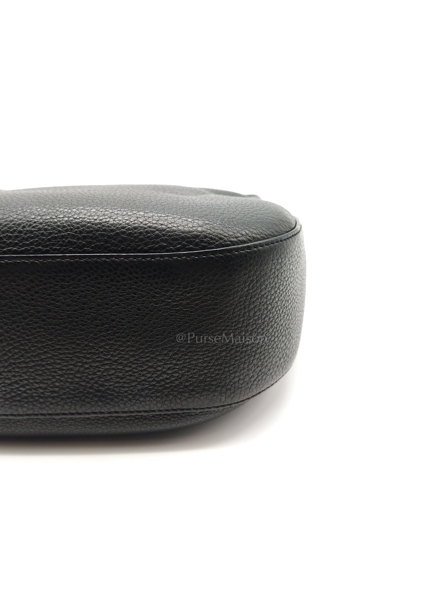 Vitello Phenix Hobo Bag in Black Pebbled Calfskin Leather & Gold Hardware