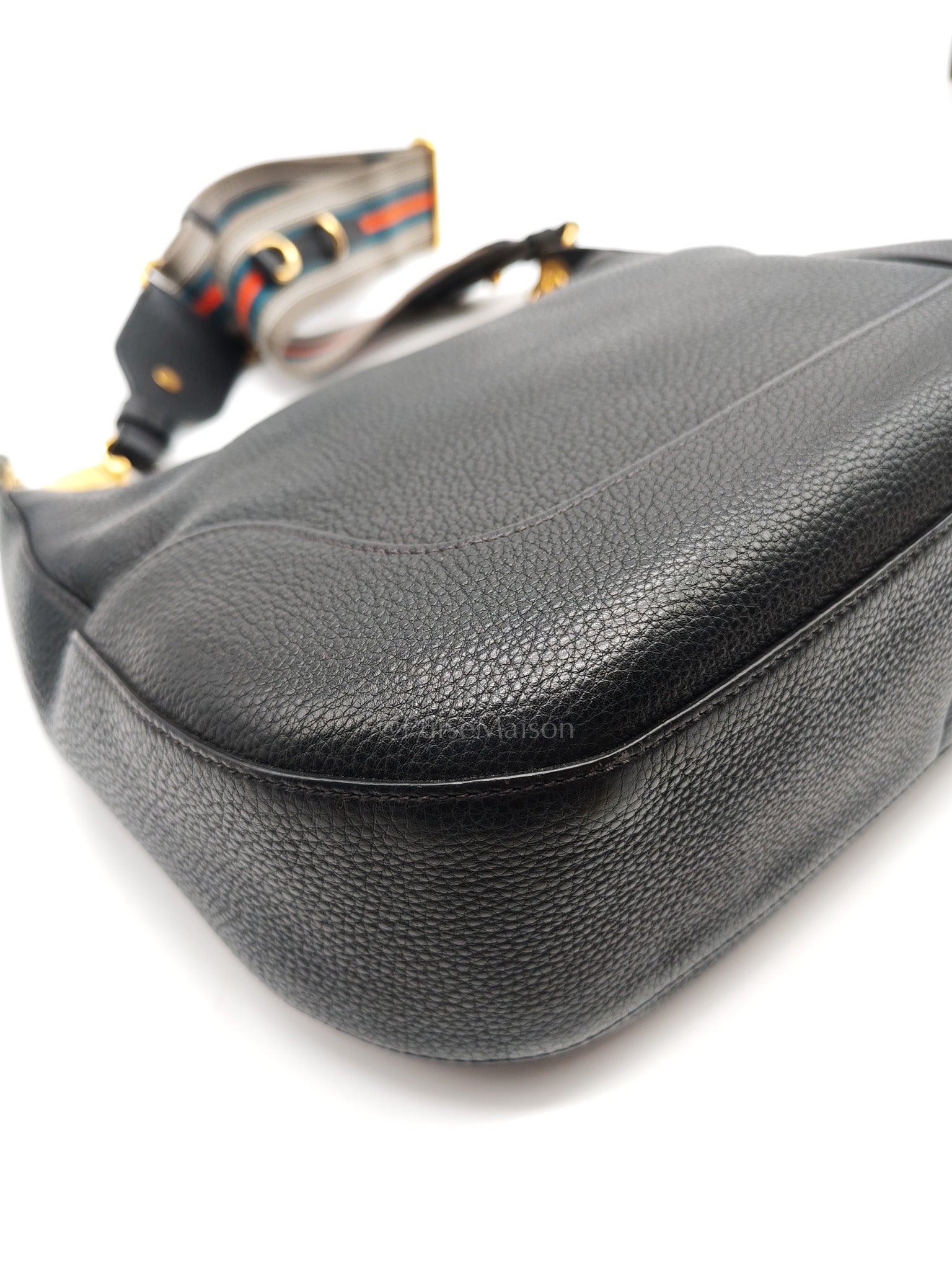 Vitello Phenix Hobo Bag in Black Pebbled Calfskin Leather & Gold Hardware