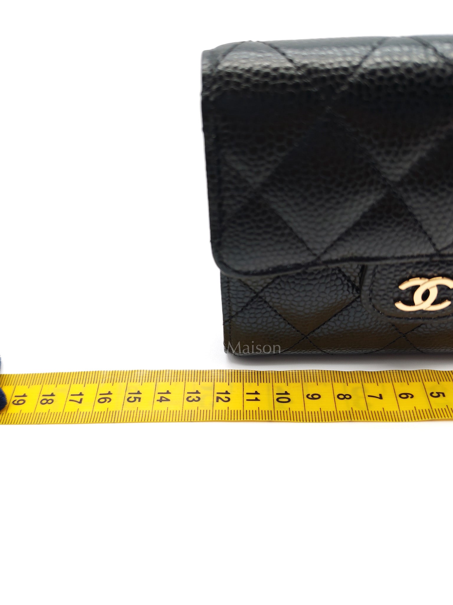 Classic Compact Wallet in Black Quilted Caviar Leather and Gold Hardware (Microchip)