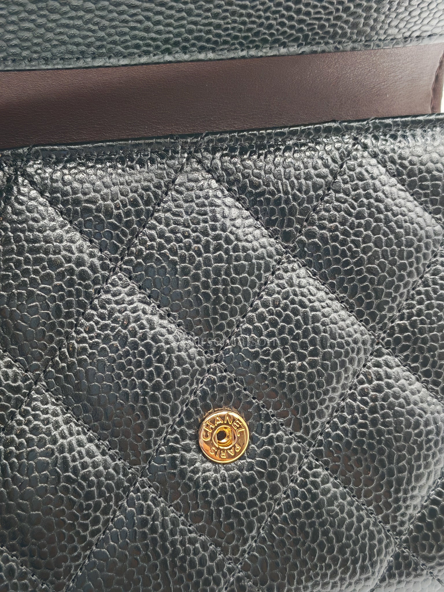 Classic Compact Wallet in Black Quilted Caviar Leather and Gold Hardware (Microchip)