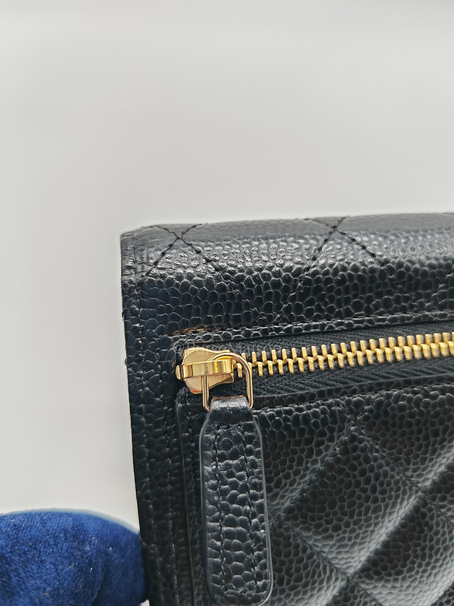 Classic Compact Wallet in Black Quilted Caviar Leather and Gold Hardware (Microchip)