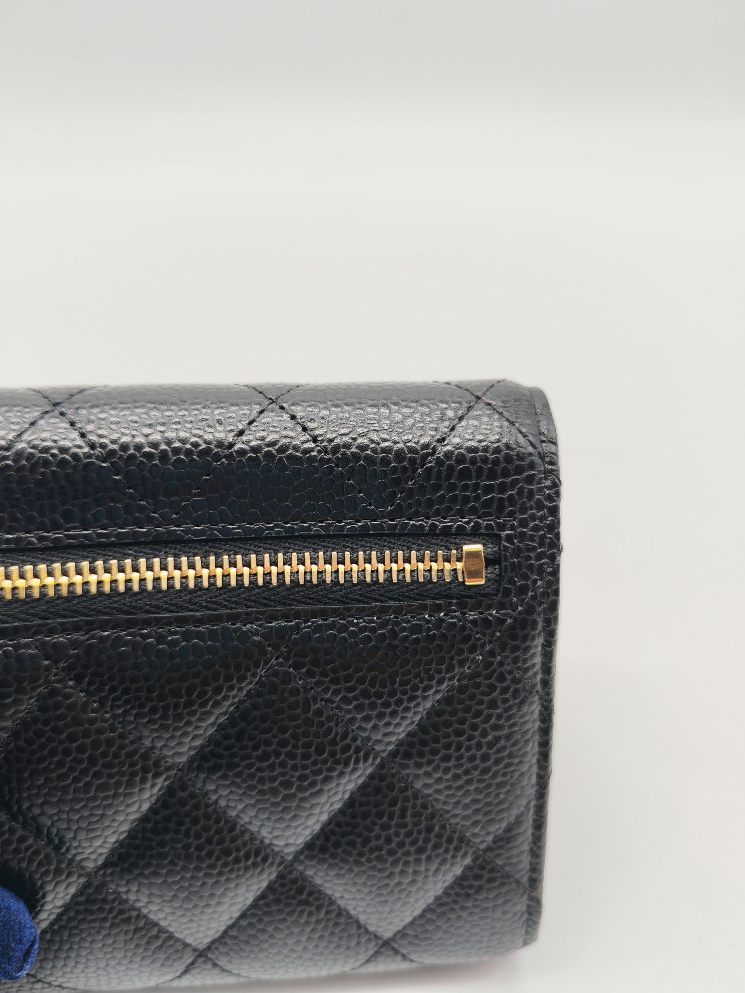 Classic Compact Wallet in Black Quilted Caviar Leather and Gold Hardware (Microchip)