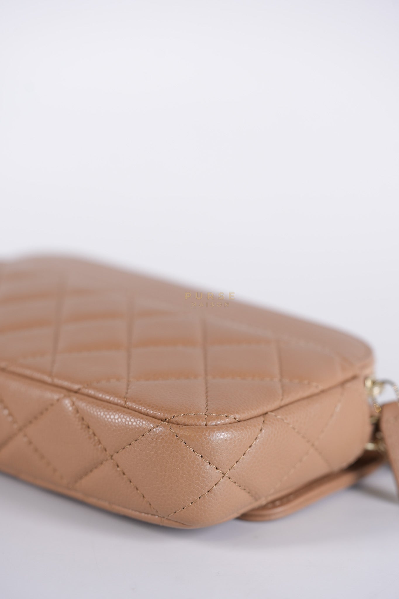 Phone Holder in Dark Beige Caviar Leather Gold Hardware (Microchip) | Purse Maison Luxury Bags Shop