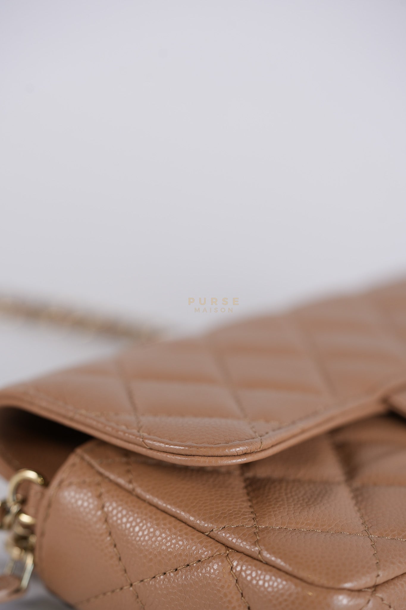 Phone Holder in Dark Beige Caviar Leather Gold Hardware (Microchip) | Purse Maison Luxury Bags Shop