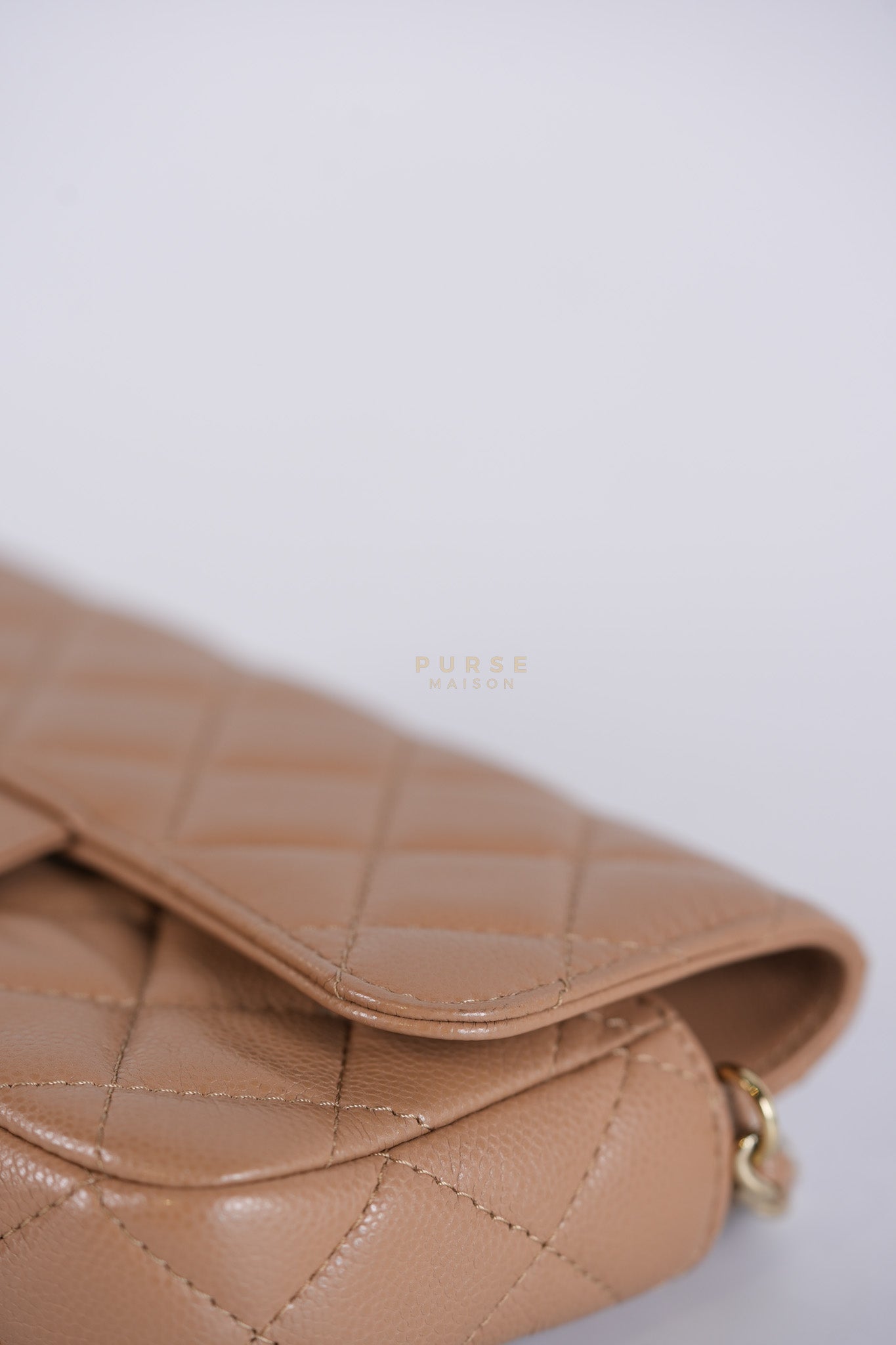 Phone Holder in Dark Beige Caviar Leather Gold Hardware (Microchip) | Purse Maison Luxury Bags Shop