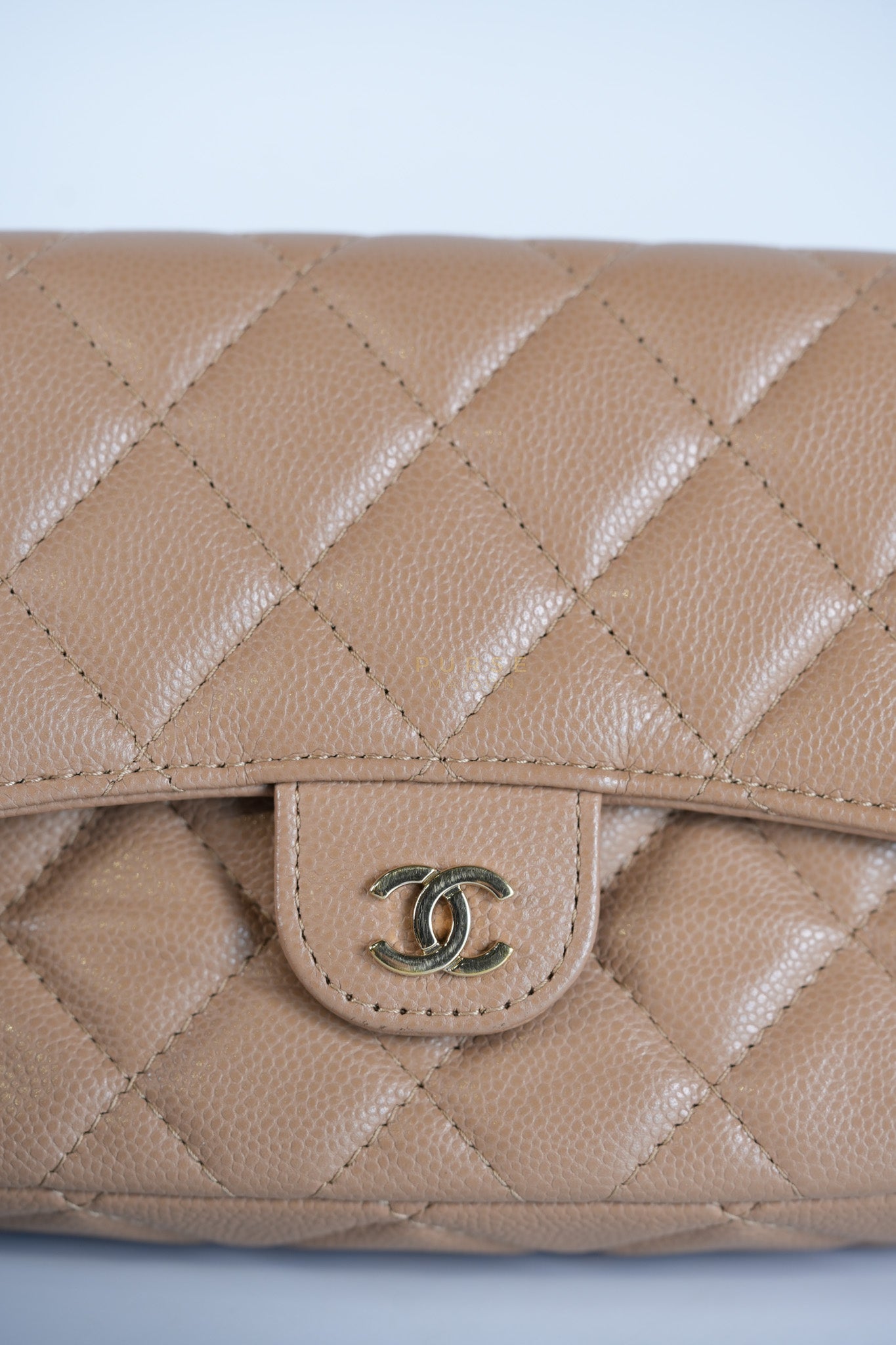 Phone Holder in Dark Beige Caviar Leather Gold Hardware (Microchip) | Purse Maison Luxury Bags Shop