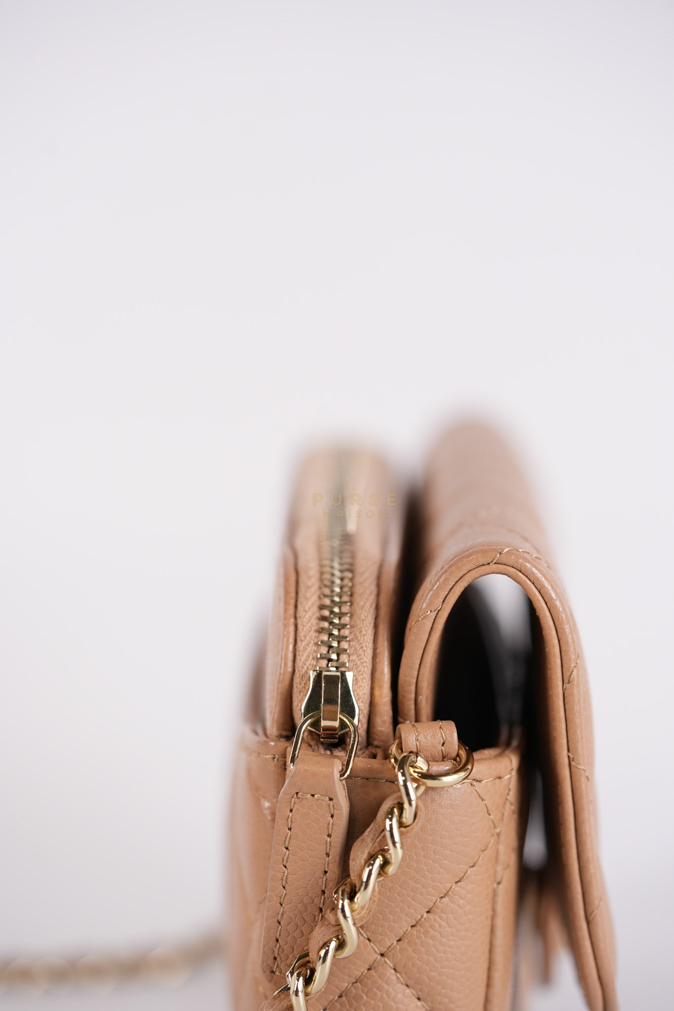 Phone Holder in Dark Beige Caviar Leather Gold Hardware (Microchip) | Purse Maison Luxury Bags Shop