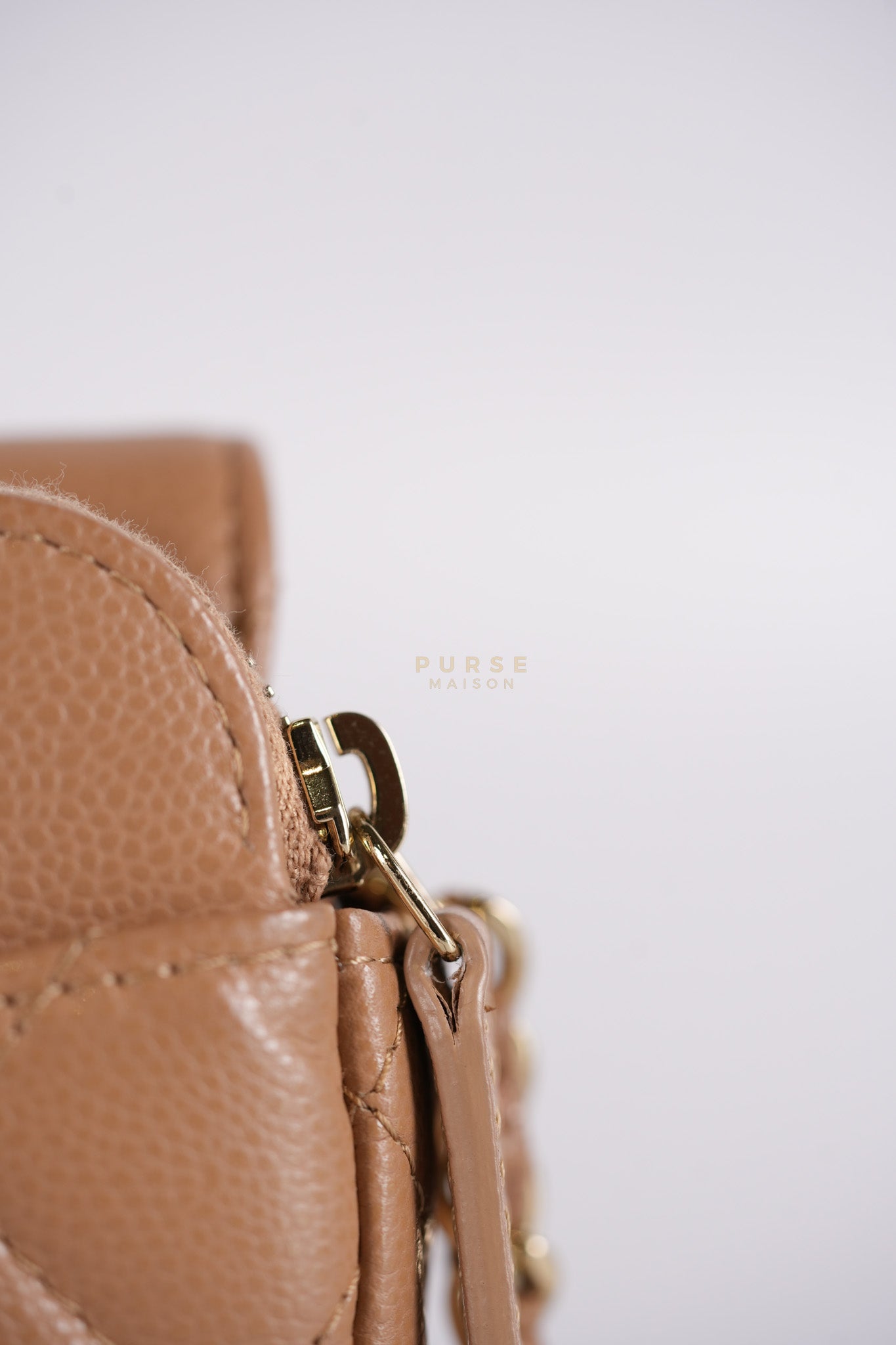 Phone Holder in Dark Beige Caviar Leather Gold Hardware (Microchip) | Purse Maison Luxury Bags Shop