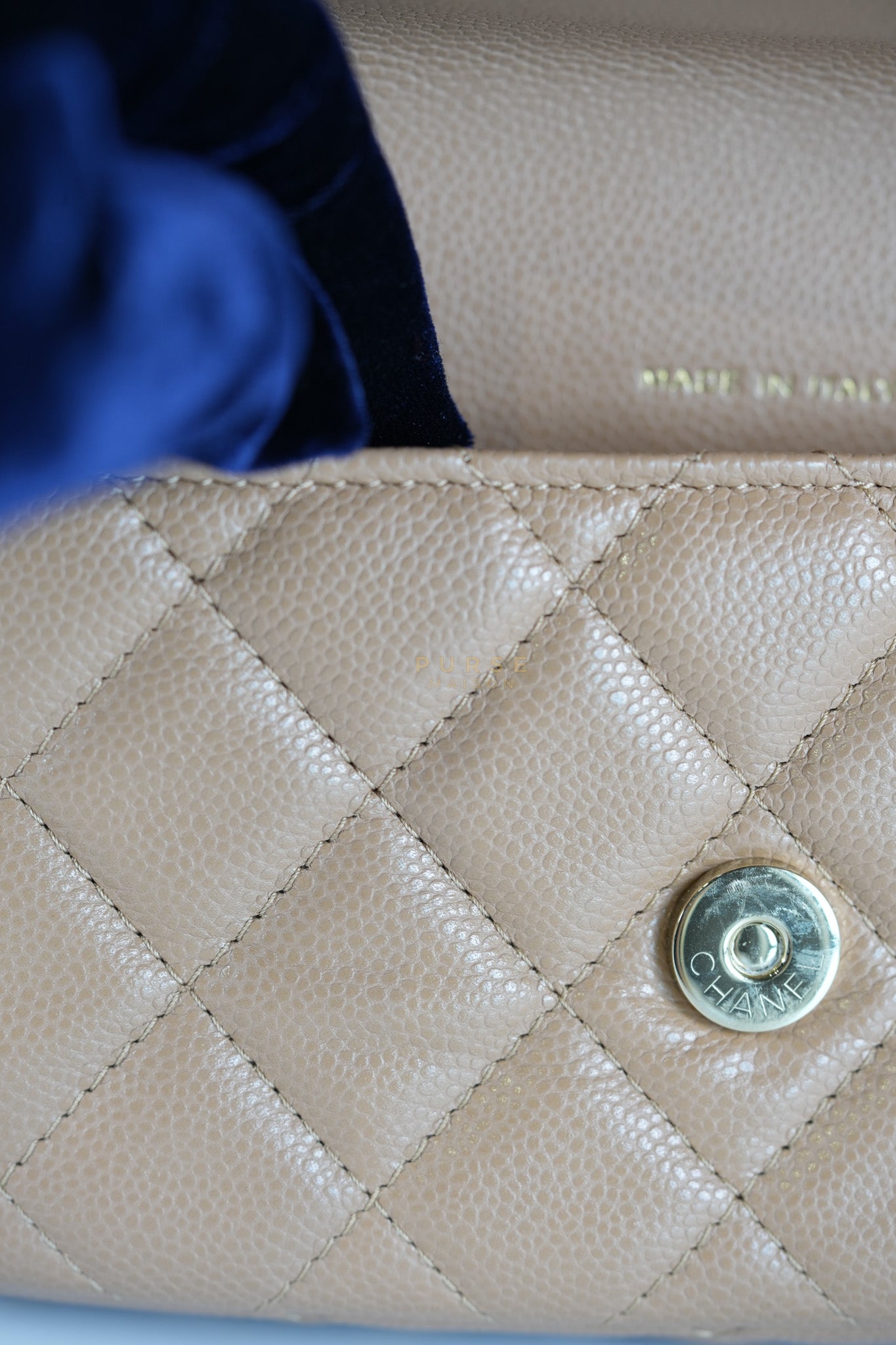 Phone Holder in Dark Beige Caviar Leather Gold Hardware (Microchip) | Purse Maison Luxury Bags Shop