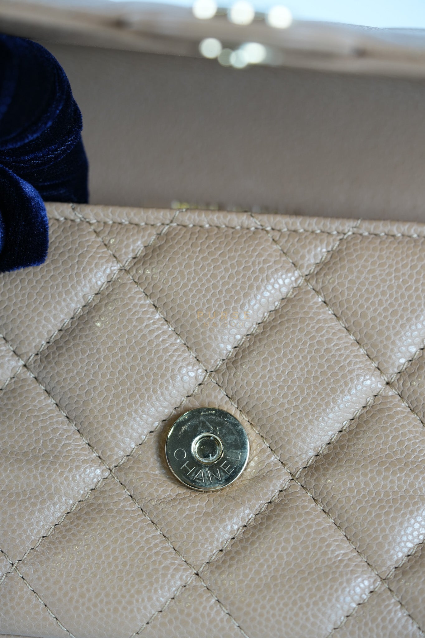 Phone Holder in Dark Beige Caviar Leather Gold Hardware (Microchip) | Purse Maison Luxury Bags Shop