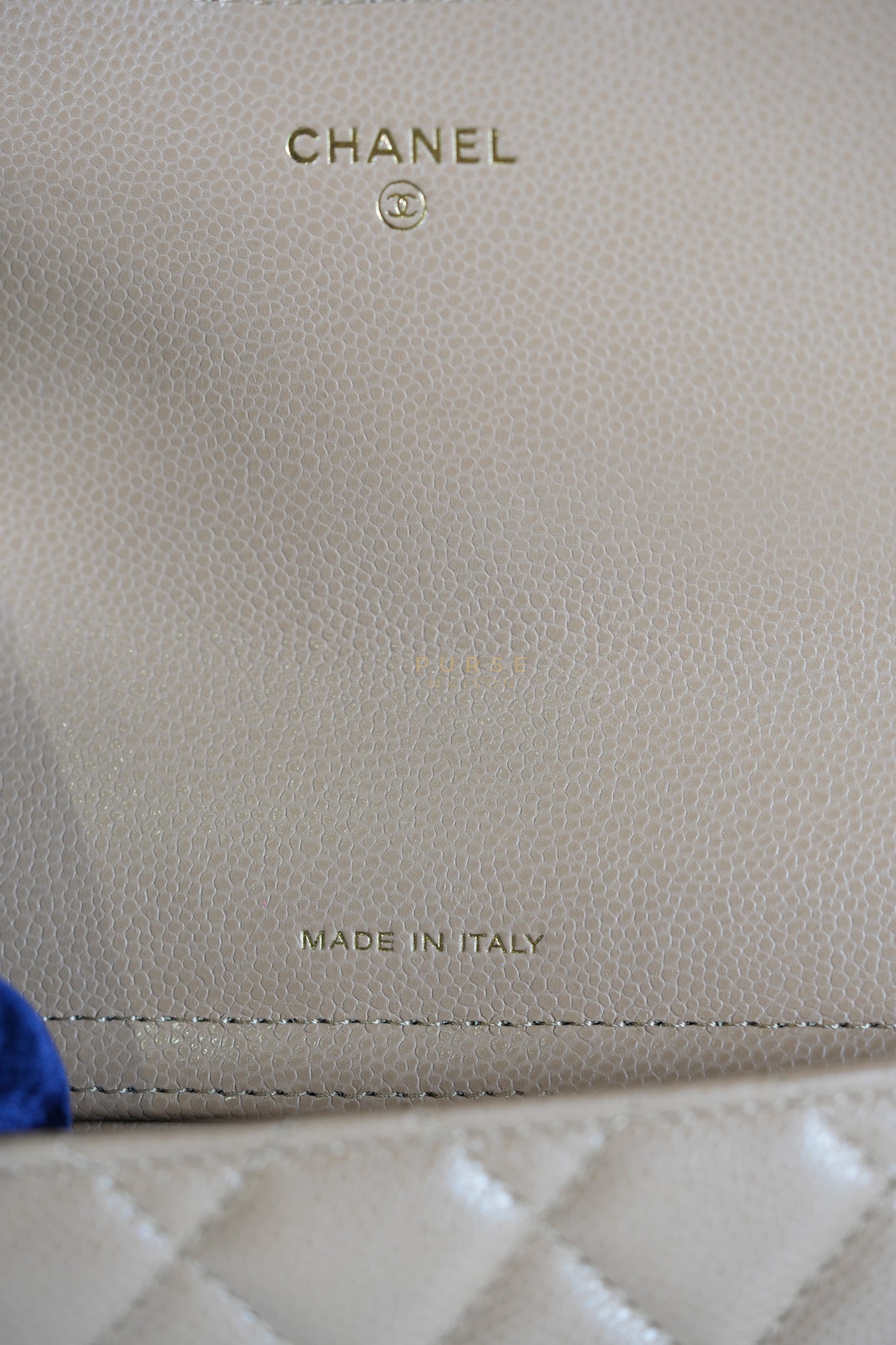 Phone Holder in Dark Beige Caviar Leather Gold Hardware (Microchip) | Purse Maison Luxury Bags Shop