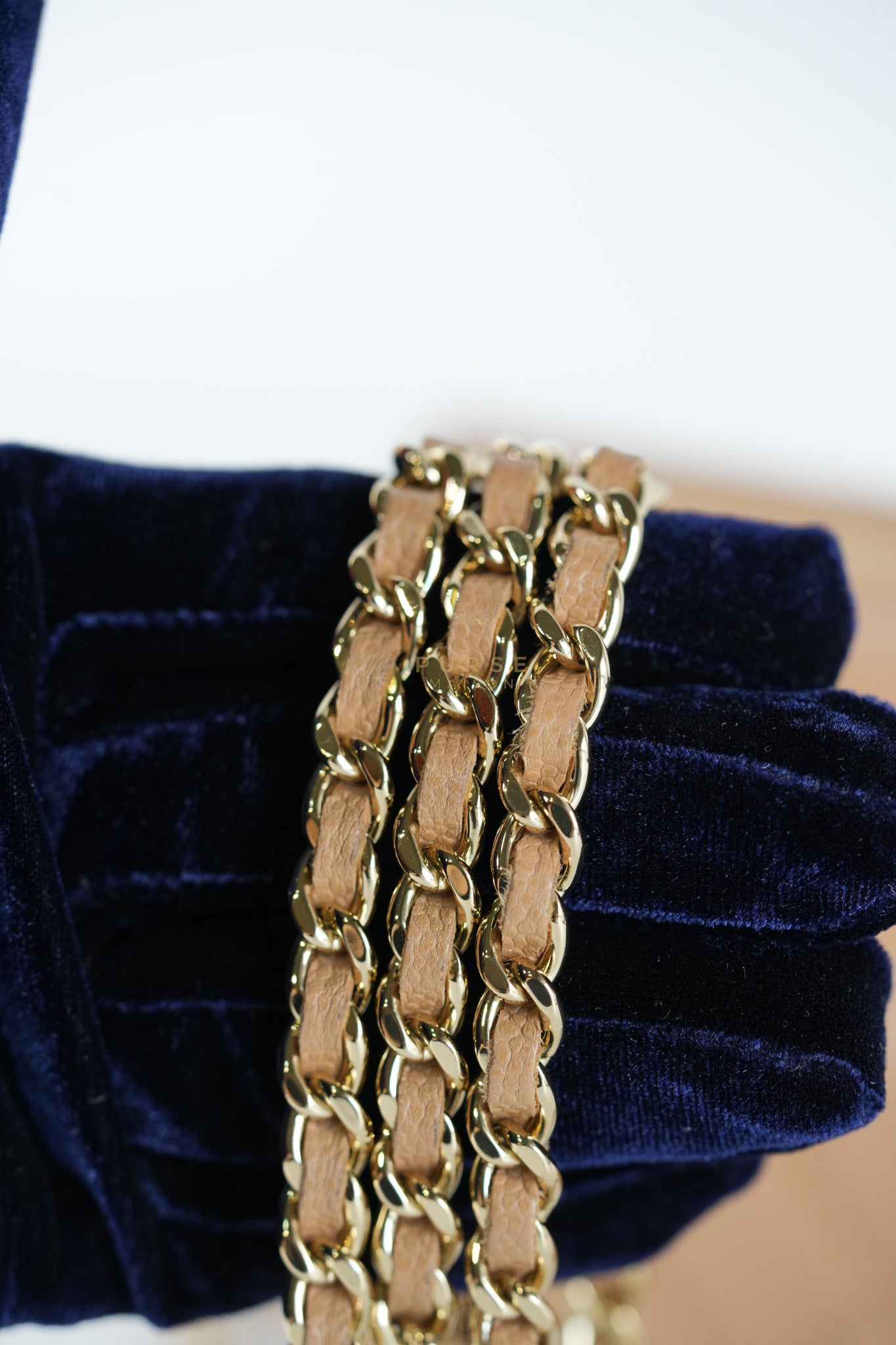 Phone Holder in Dark Beige Caviar Leather Gold Hardware (Microchip) | Purse Maison Luxury Bags Shop