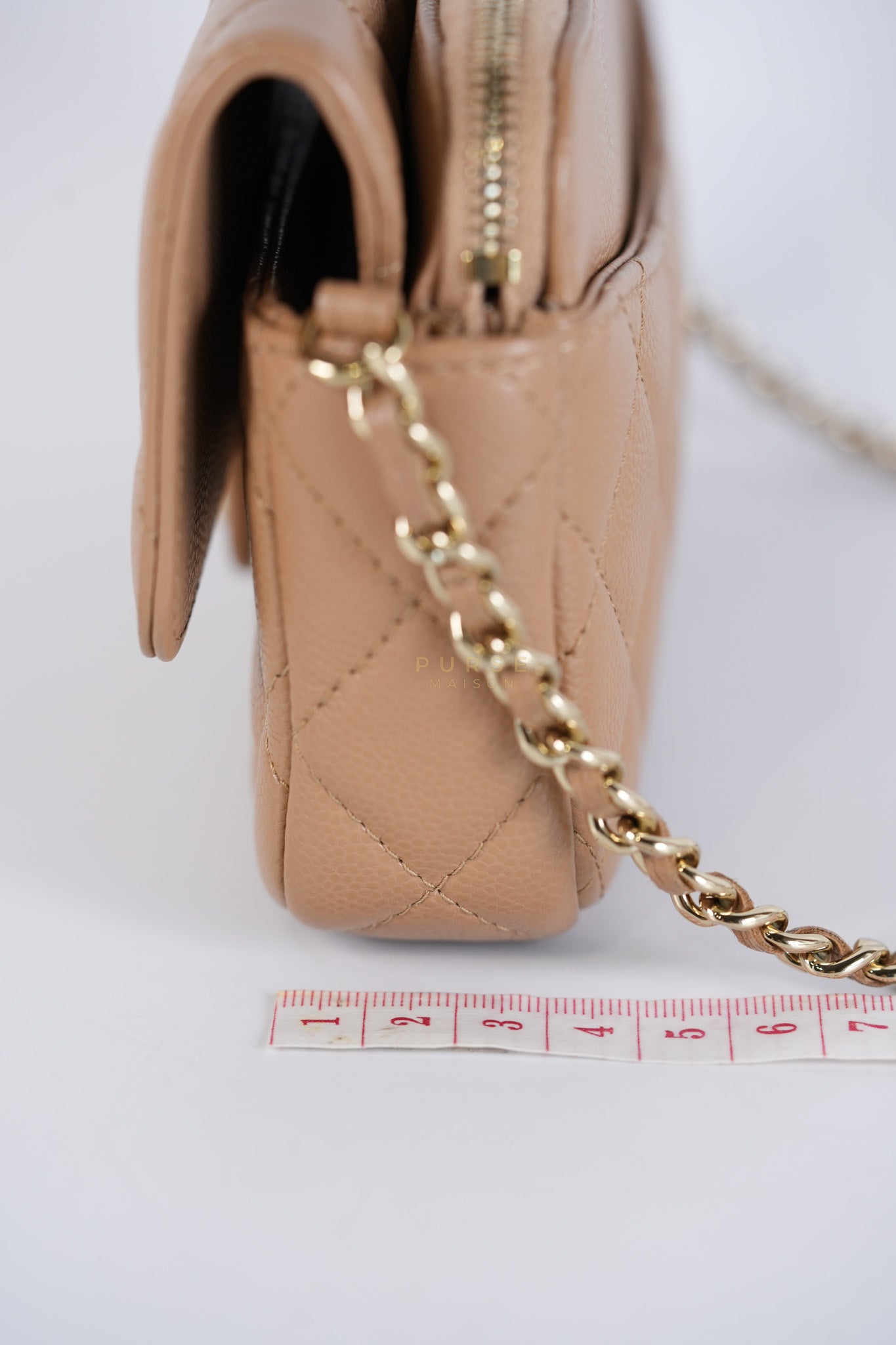Phone Holder in Dark Beige Caviar Leather Gold Hardware (Microchip) | Purse Maison Luxury Bags Shop