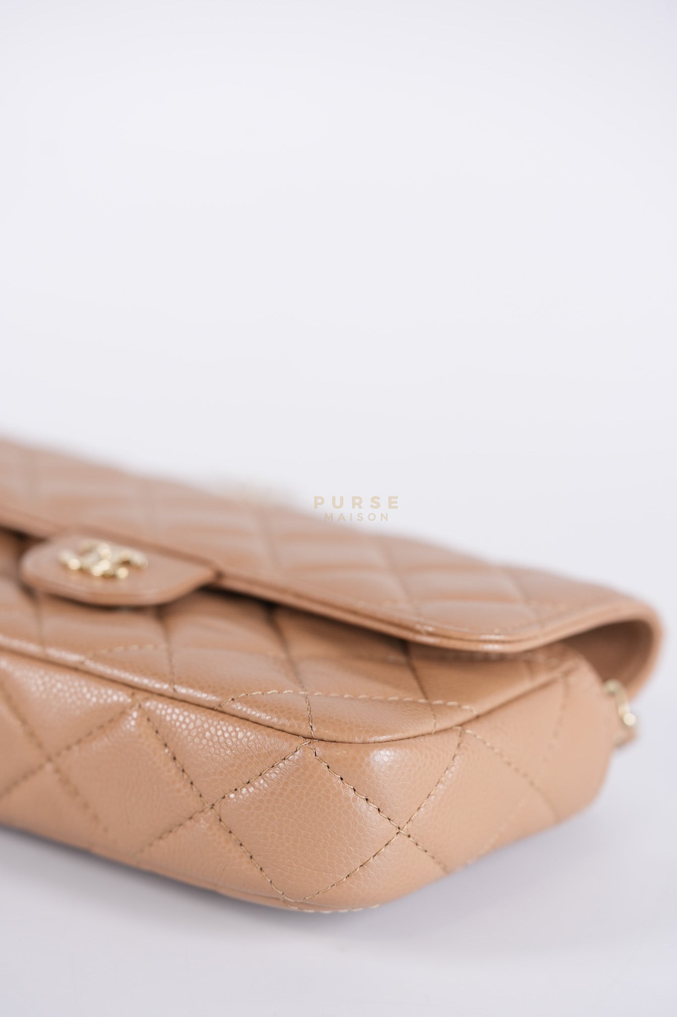 Phone Holder in Dark Beige Caviar Leather Gold Hardware (Microchip) | Purse Maison Luxury Bags Shop