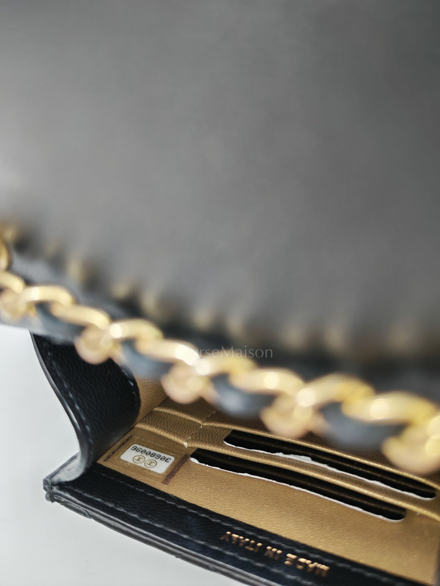 Phone Holder Pearl Crush Black Lambskin Leather in Aged Gold Hardware (Series 30) | Purse Maison Luxury Bags Shop