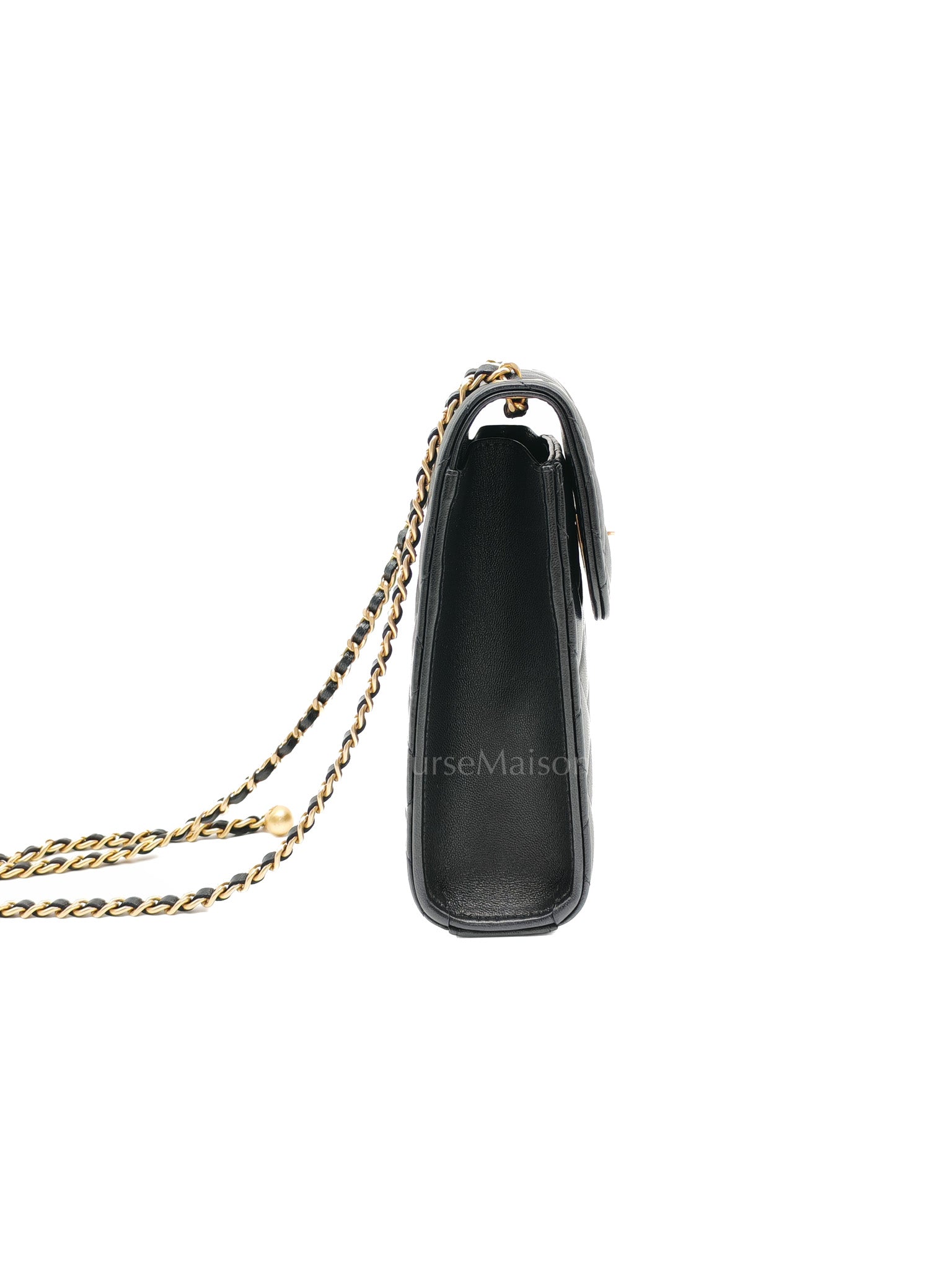 Phone Holder Pearl Crush Black Lambskin Leather in Aged Gold Hardware (Series 30) | Purse Maison Luxury Bags Shop
