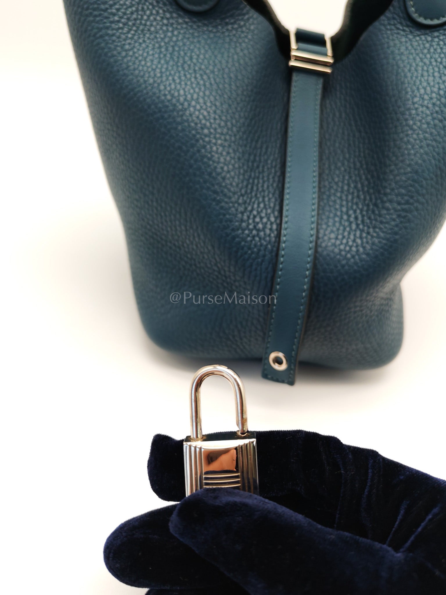 Picotin 18 Blue Colvert Clemence/Swift Leather Palladium Hardware Stamp T(2015) | Purse Maison Luxury Bags Shop