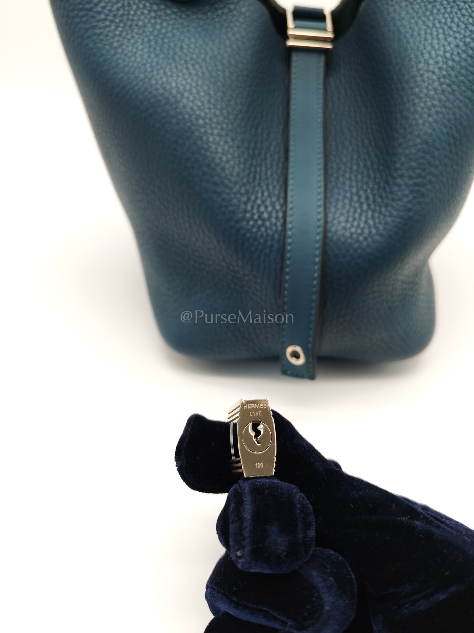 Picotin 18 Blue Colvert Clemence/Swift Leather Palladium Hardware Stamp T(2015) | Purse Maison Luxury Bags Shop