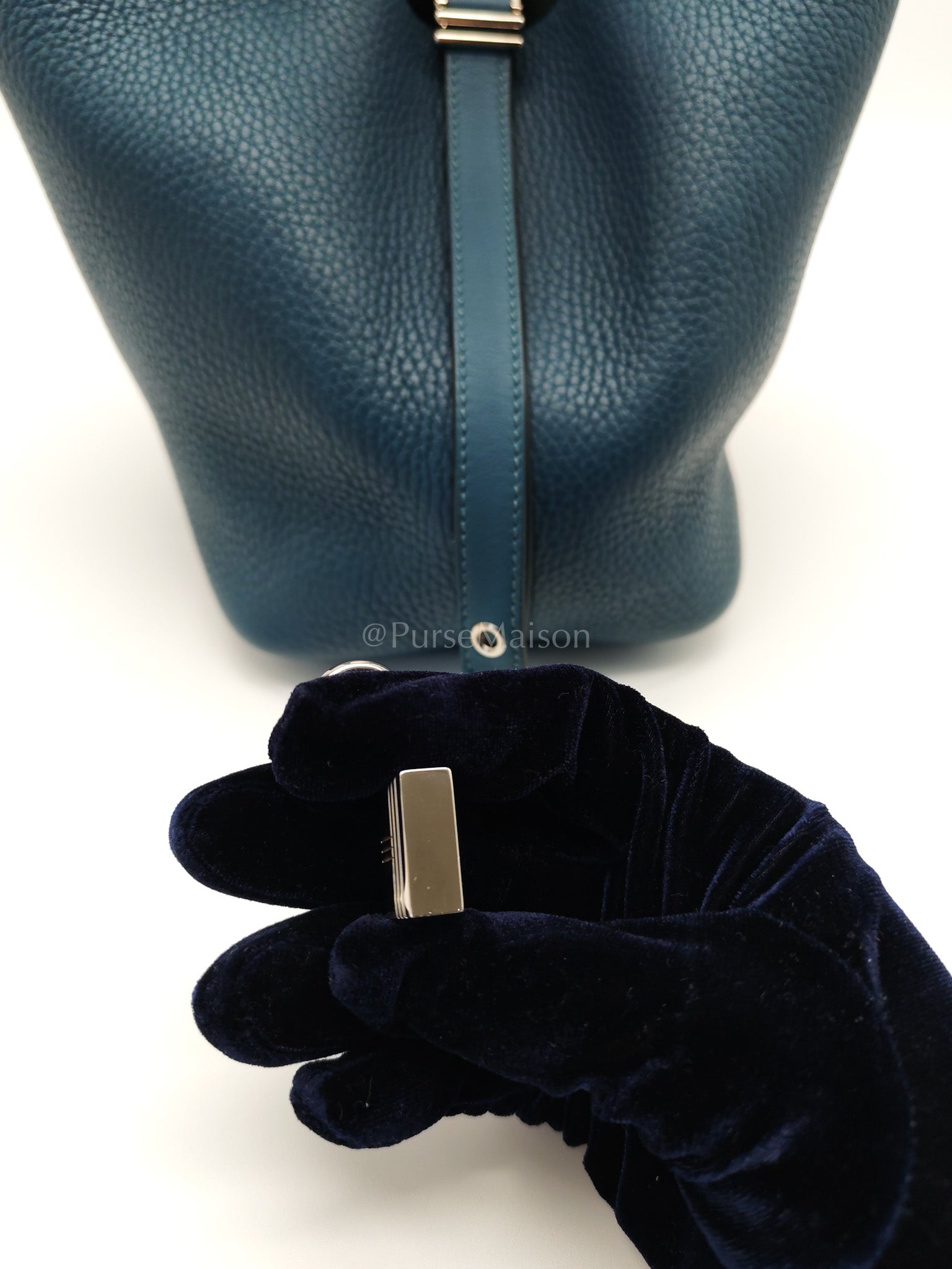 Picotin 18 Blue Colvert Clemence/Swift Leather Palladium Hardware Stamp T(2015) | Purse Maison Luxury Bags Shop