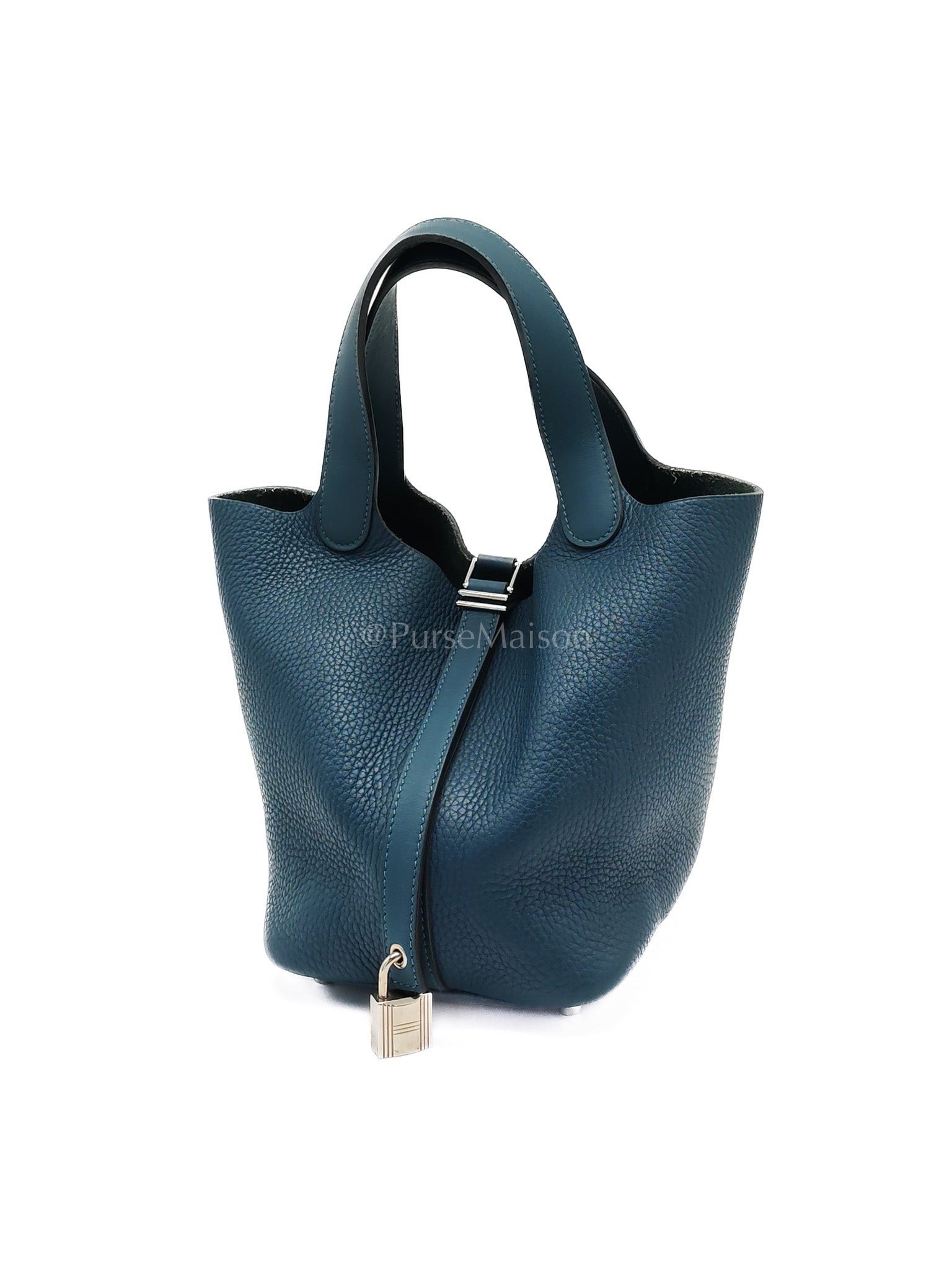Picotin 18 Blue Colvert Clemence/Swift Leather Palladium Hardware Stamp T(2015) | Purse Maison Luxury Bags Shop