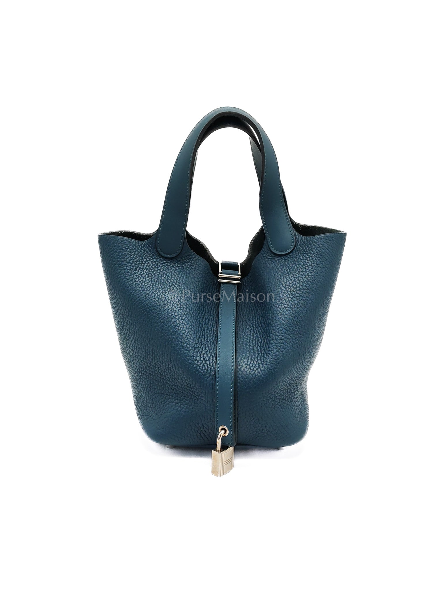 Picotin 18 Blue Colvert Clemence/Swift Leather Palladium Hardware Stamp T(2015) | Purse Maison Luxury Bags Shop