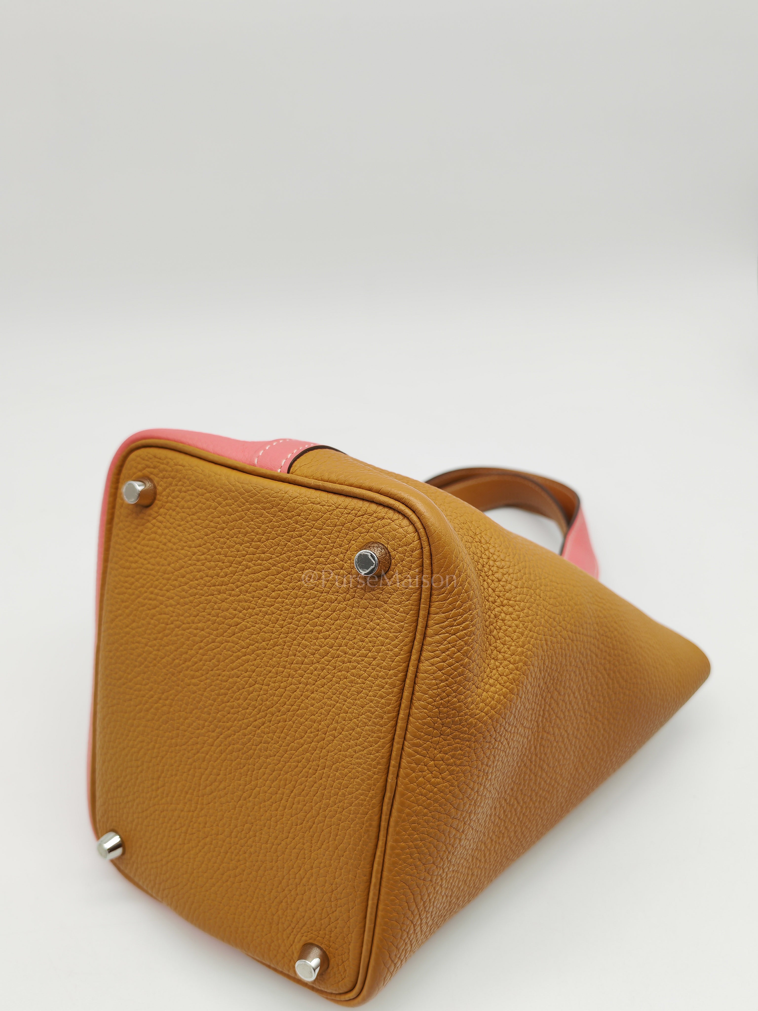 Picotin 18 Casaque in Gold and Rose Azalee Clemence Leather and Palladium Hardware Stamp Y (2020) | Purse Maison Luxury Bags Shop