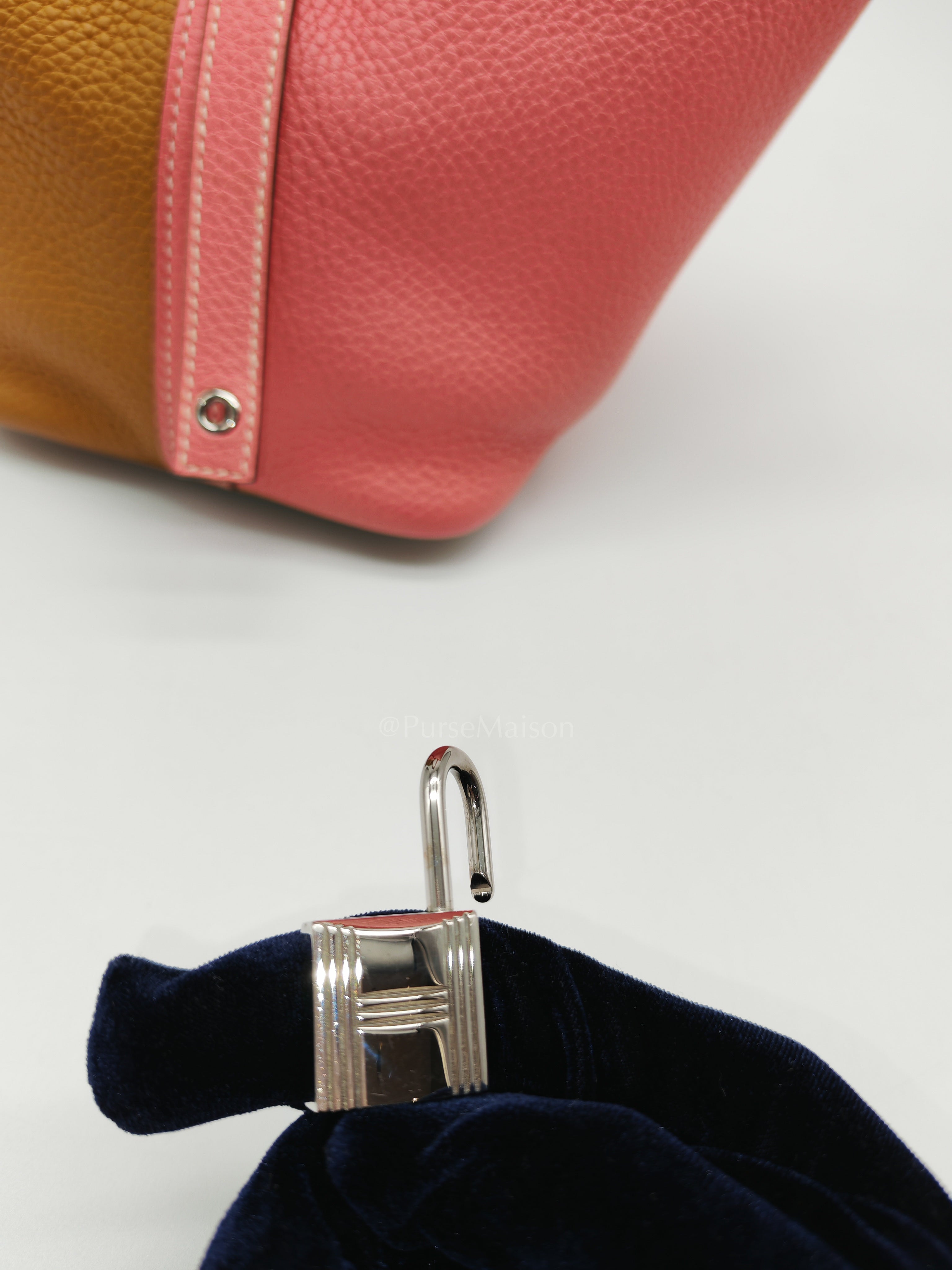 Picotin 18 Casaque in Gold and Rose Azalee Clemence Leather and Palladium Hardware Stamp Y (2020) | Purse Maison Luxury Bags Shop