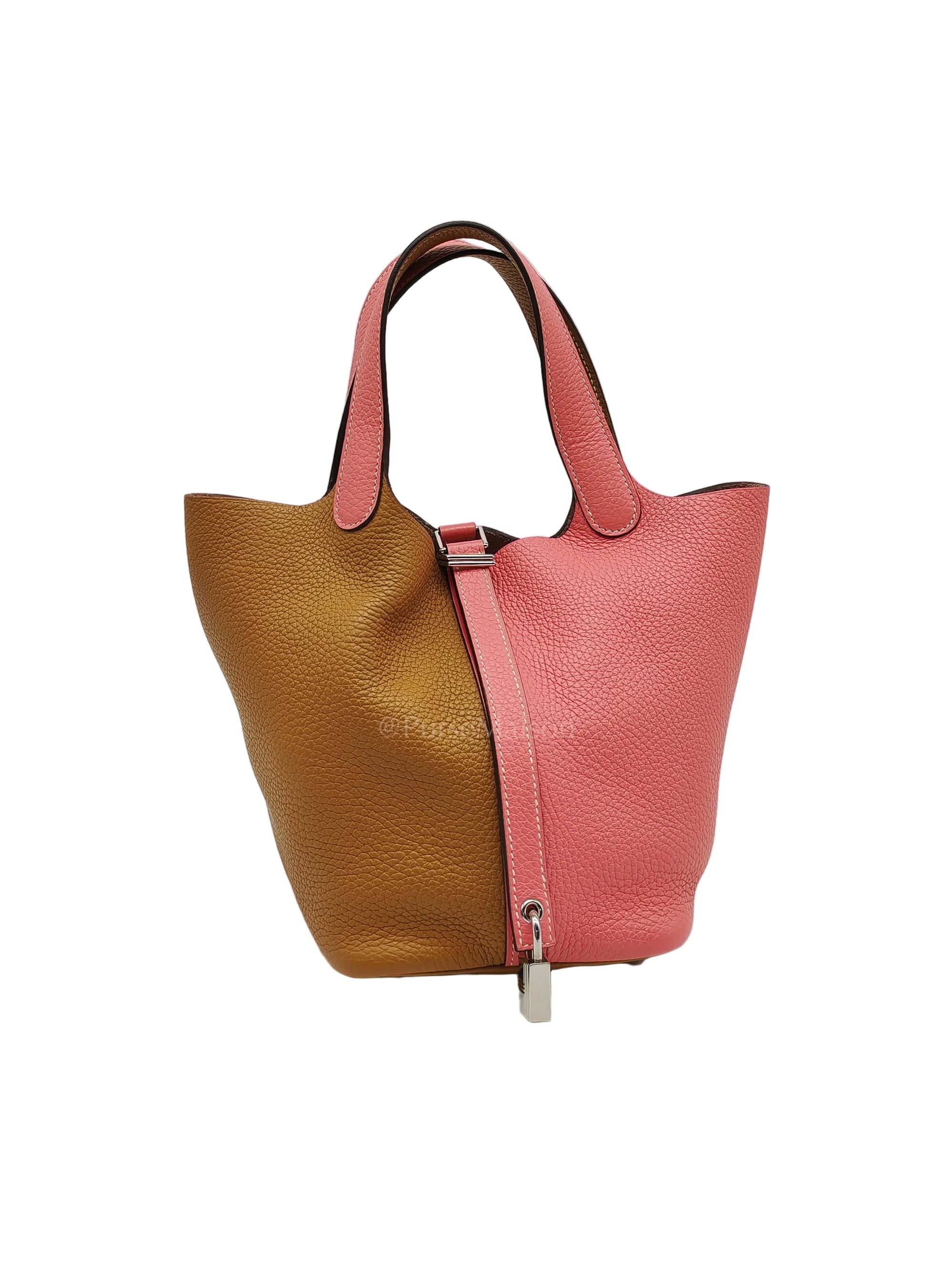 Picotin 18 Casaque in Gold and Rose Azalee Clemence Leather and Palladium Hardware Stamp Y (2020) | Purse Maison Luxury Bags Shop