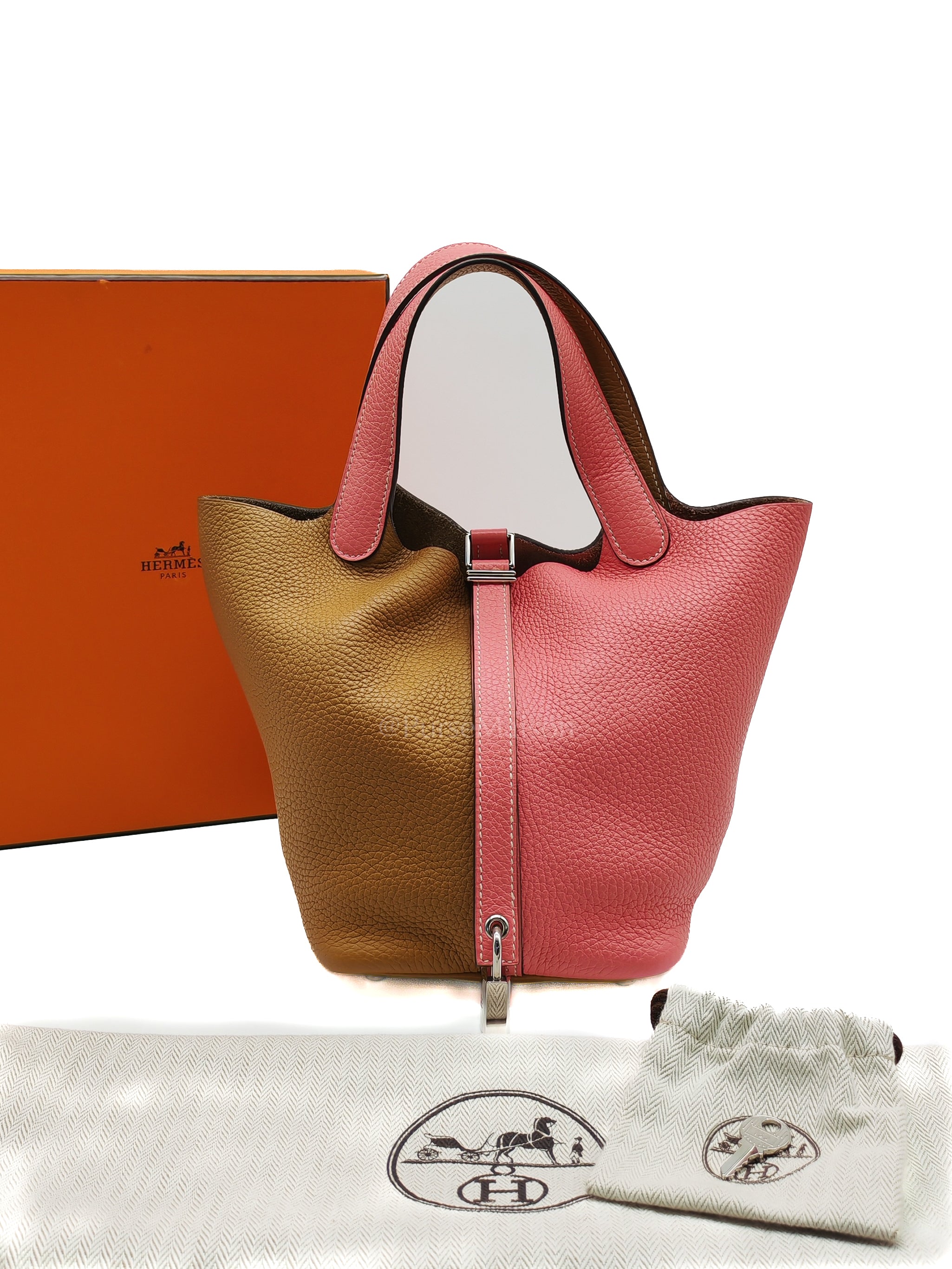 Picotin 18 Casaque in Gold and Rose Azalee Clemence Leather and Palladium Hardware Stamp Y (2020) | Purse Maison Luxury Bags Shop