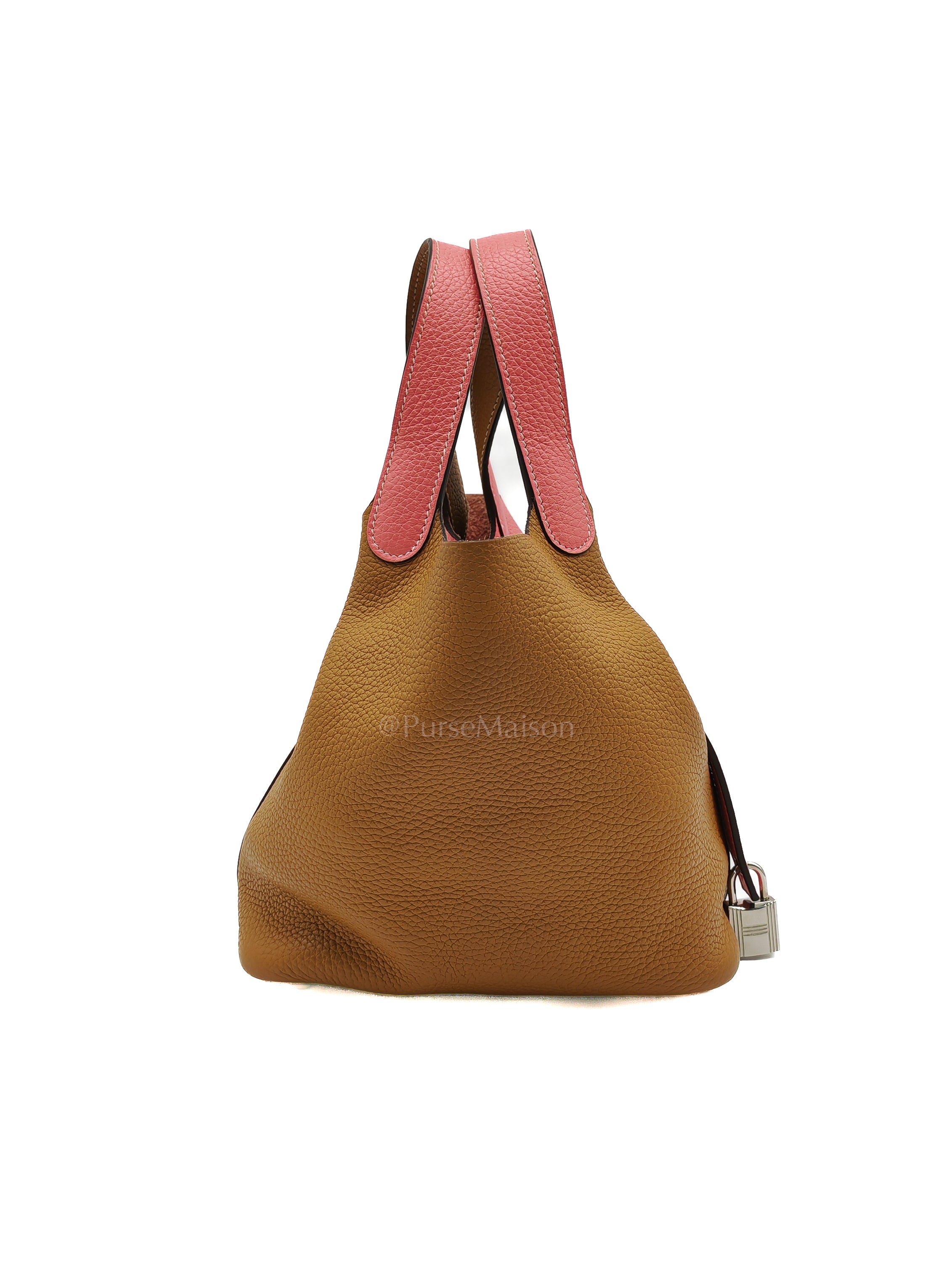 Picotin 18 Casaque in Gold and Rose Azalee Clemence Leather and Palladium Hardware Stamp Y (2020) | Purse Maison Luxury Bags Shop