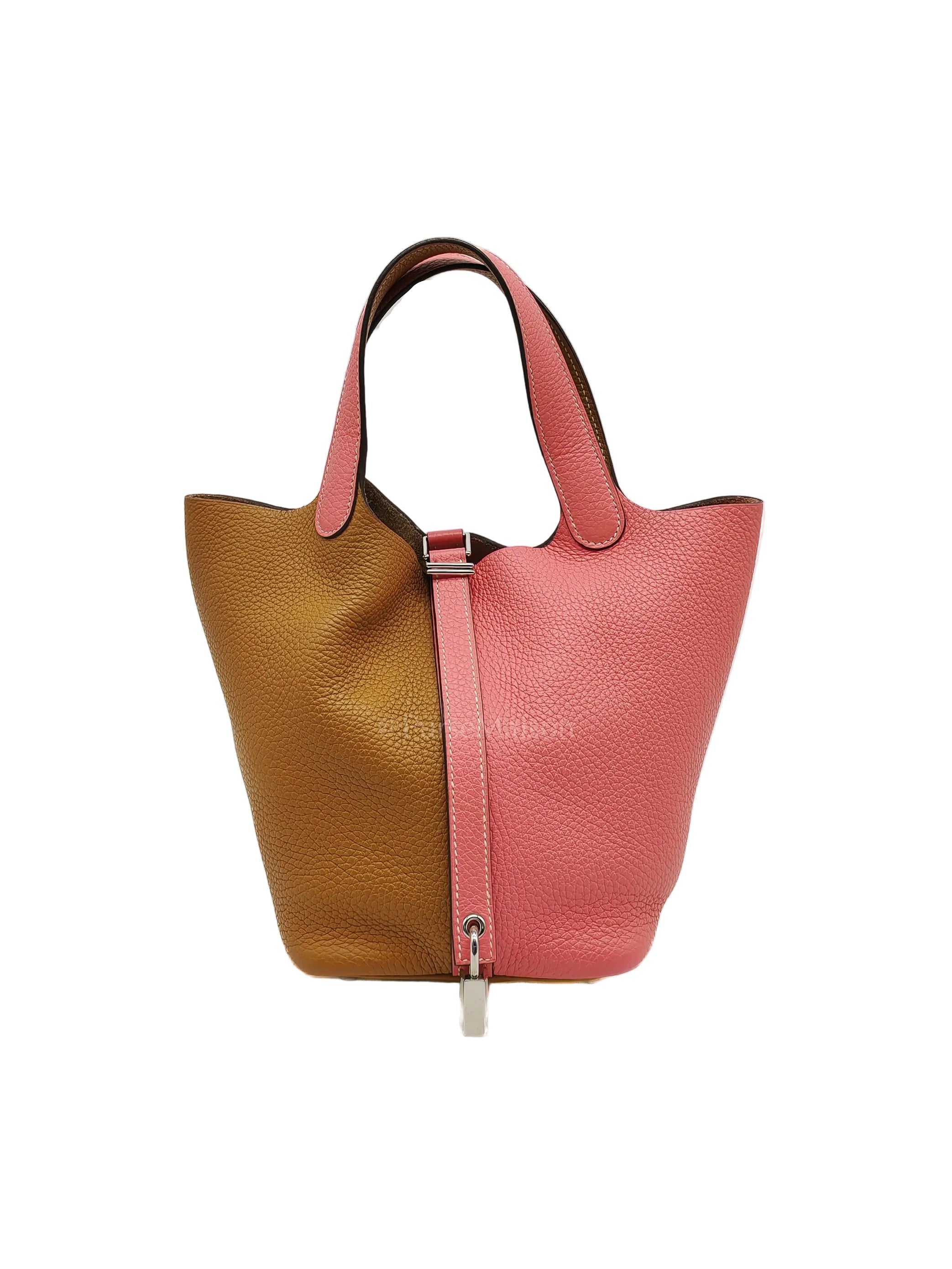 Picotin 18 Casaque in Gold and Rose Azalee Clemence Leather and Palladium Hardware Stamp Y (2020) | Purse Maison Luxury Bags Shop