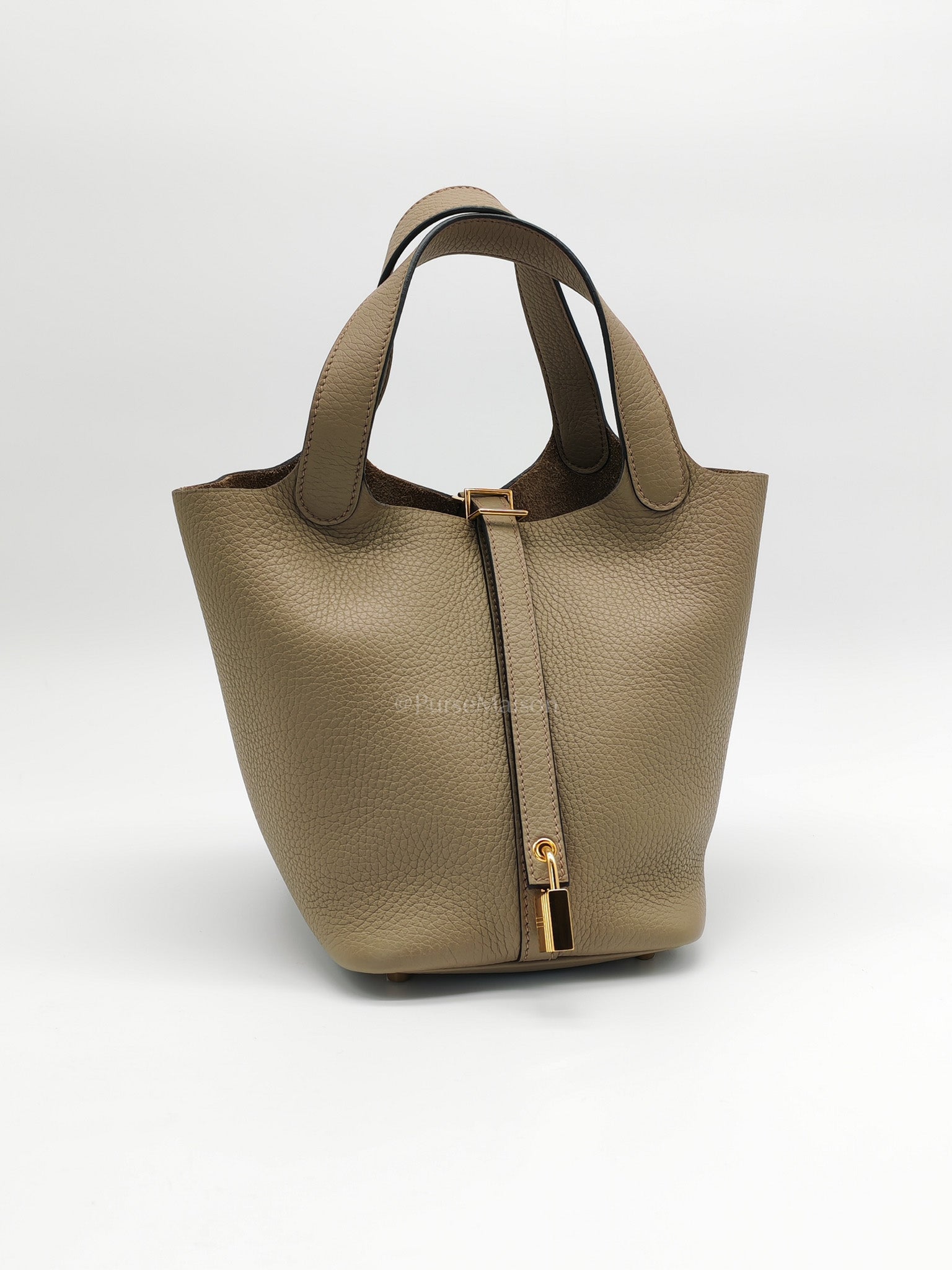 Picotin 18 Clemence in Beige Marfa and Gold Hardware Stamp W (2024) | Purse Maison Luxury Bags Shop