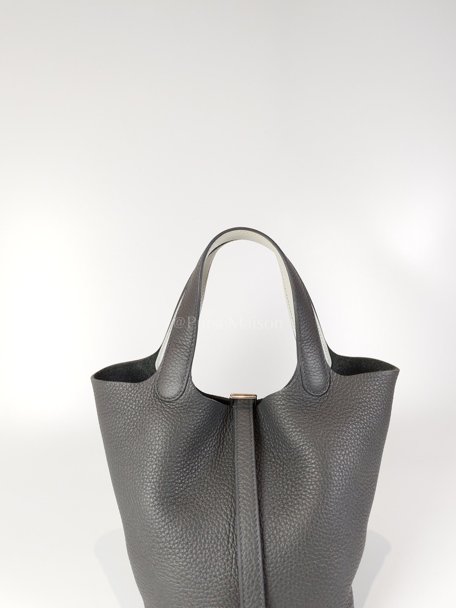 Picotin 18 Gris Misty Bicolor in Clemence Leather and Palladium Hardware Stamp W (2024) | Purse Maison Luxury Bags Shop