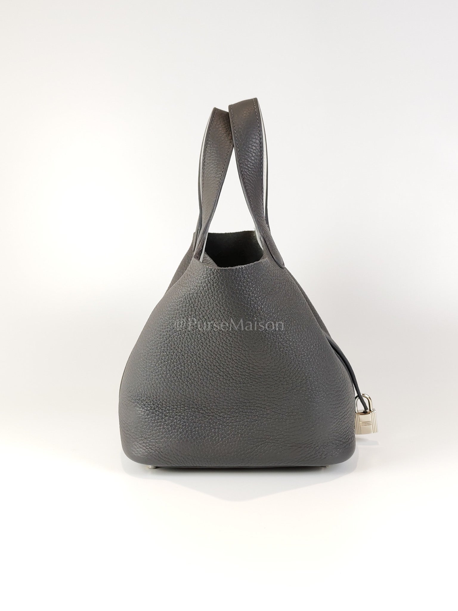 Picotin 18 Gris Misty Bicolor in Clemence Leather and Palladium Hardware Stamp W (2024) | Purse Maison Luxury Bags Shop