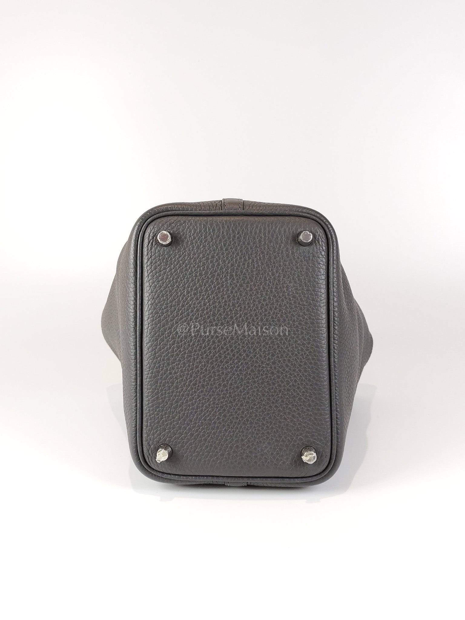 Picotin 18 Gris Misty Bicolor in Clemence Leather and Palladium Hardware Stamp W (2024) | Purse Maison Luxury Bags Shop