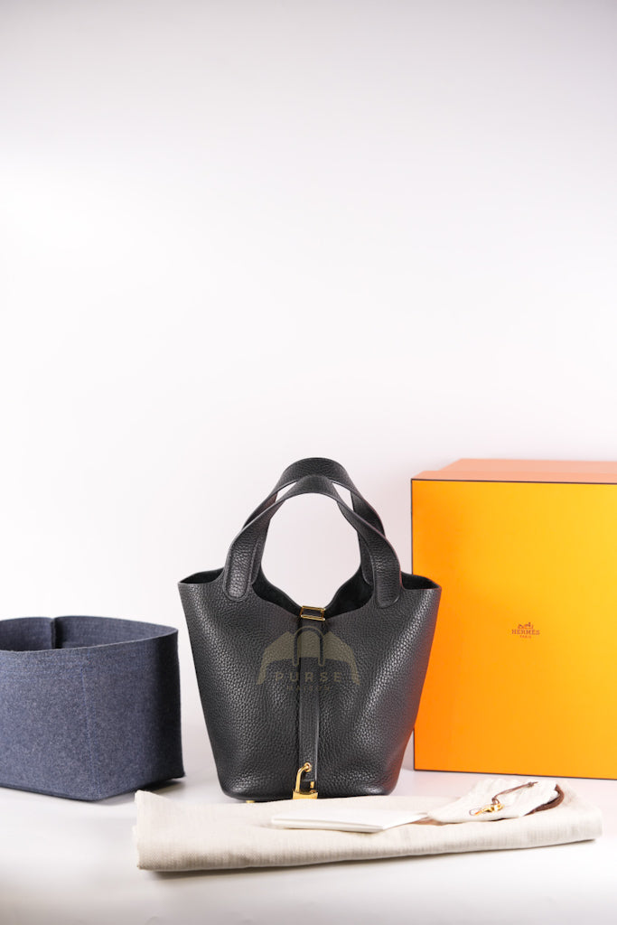 Picotin 18 in Black Clemence Leather and Gold Hardware Stamp Y (2020) | Purse Maison Luxury Bags Shop