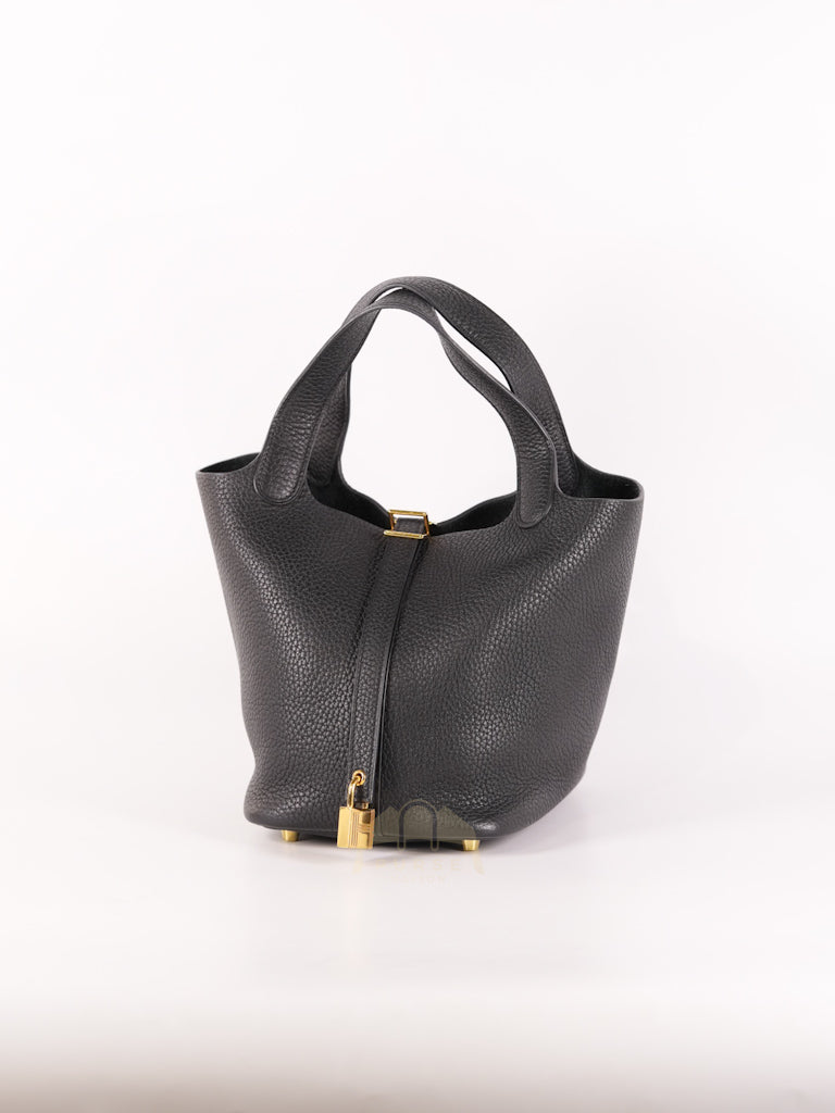 Picotin 18 in Black Clemence Leather and Gold Hardware Stamp Y (2020) | Purse Maison Luxury Bags Shop
