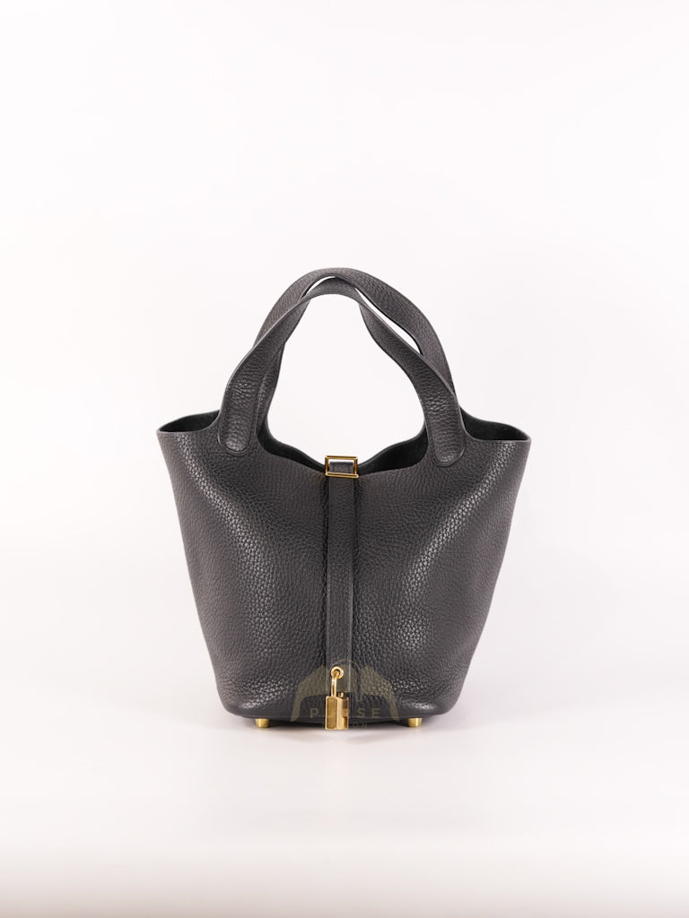 Picotin 18 in Black Clemence Leather and Gold Hardware Stamp Y (2020) | Purse Maison Luxury Bags Shop