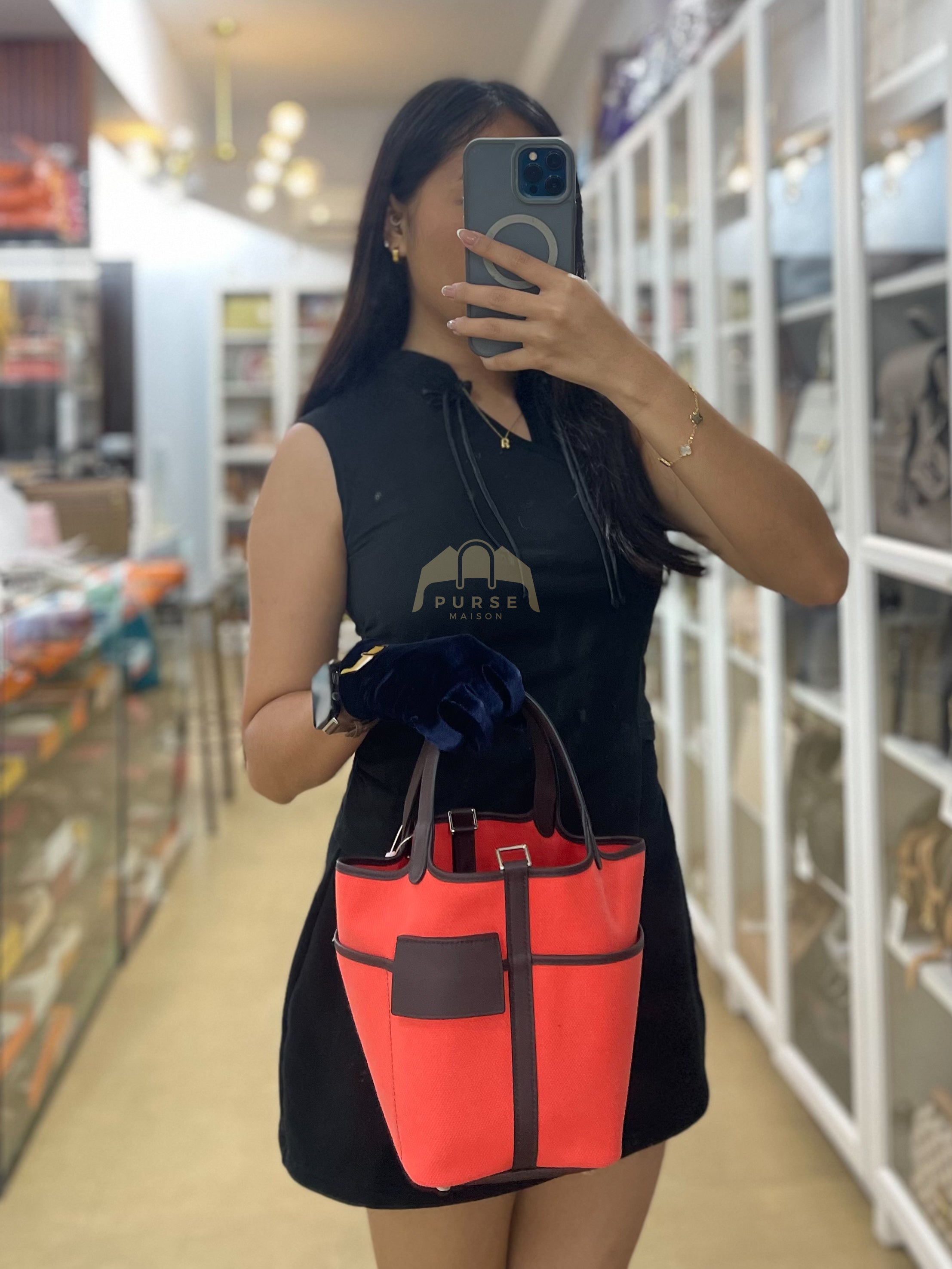 Picotin 18 Limited Edition Cargo Rouge Sellier Swift and Rose Texas Toile Goeland Canvas and Palladium Hardware Stamp U (2022) | Purse Maison Luxury Bags Shop